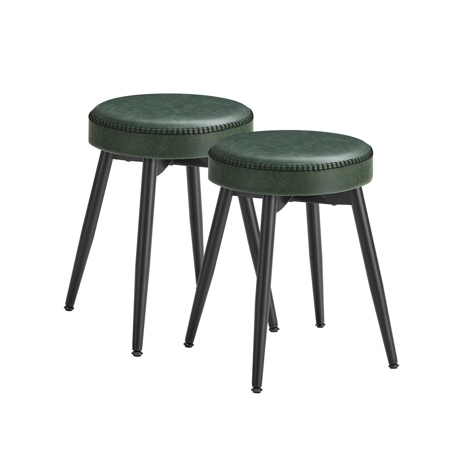Set of 2 Kitchen Stools, Mid-Century Modern Dining Room Stools with Padded Seat, Green