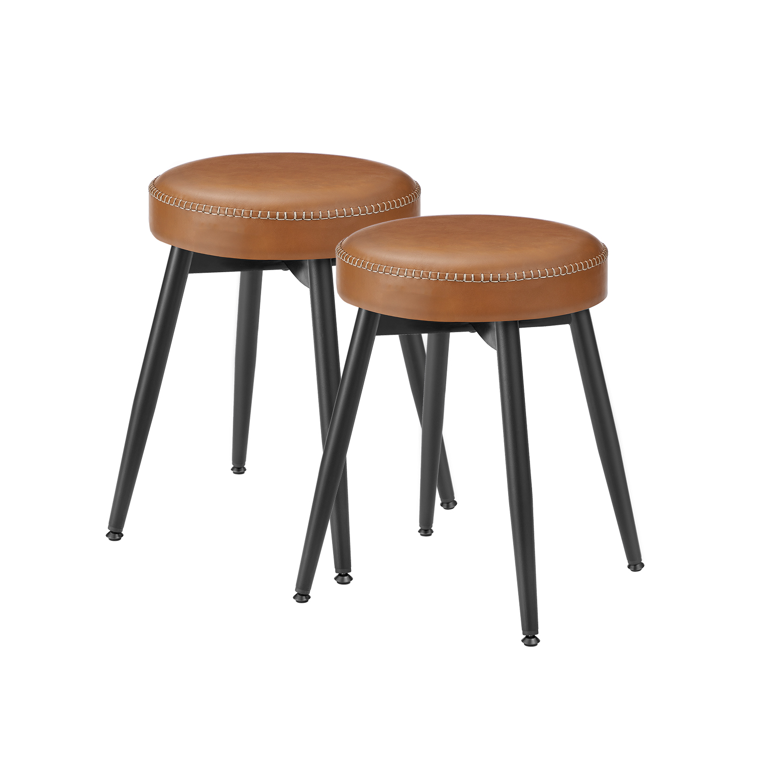 Set of 2 Kitchen Stools, Mid-Century Modern Dining Room Stools with Padded Seat, Brown Set of 2 Kitchen Stools, Mid-Century Modern Dining Room Stools with Padded Seat, Brown