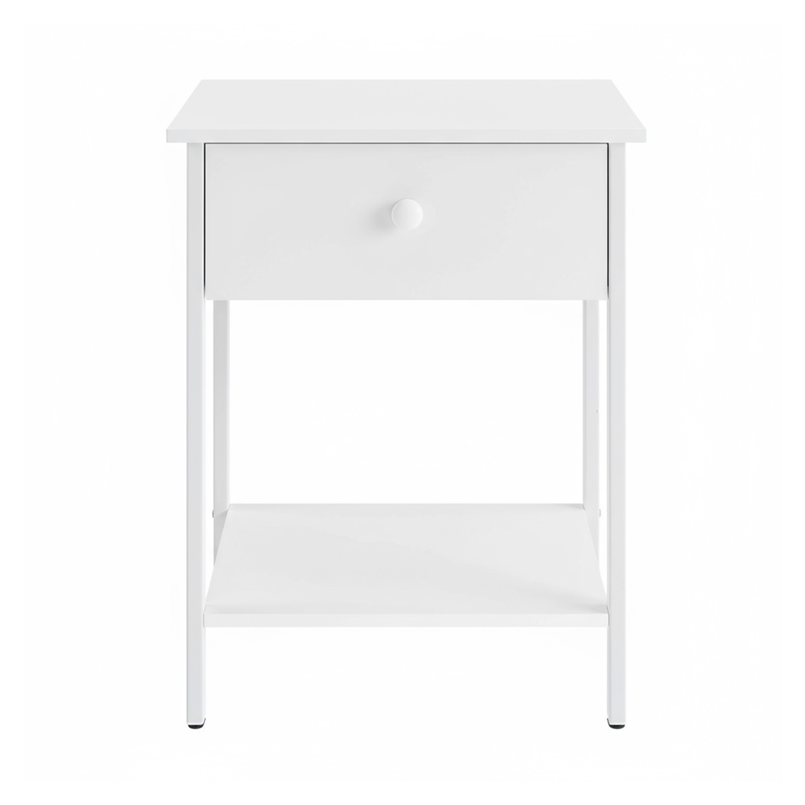 Bedside Table with Drawer and Shelf, Modern End Table, Steel Frame