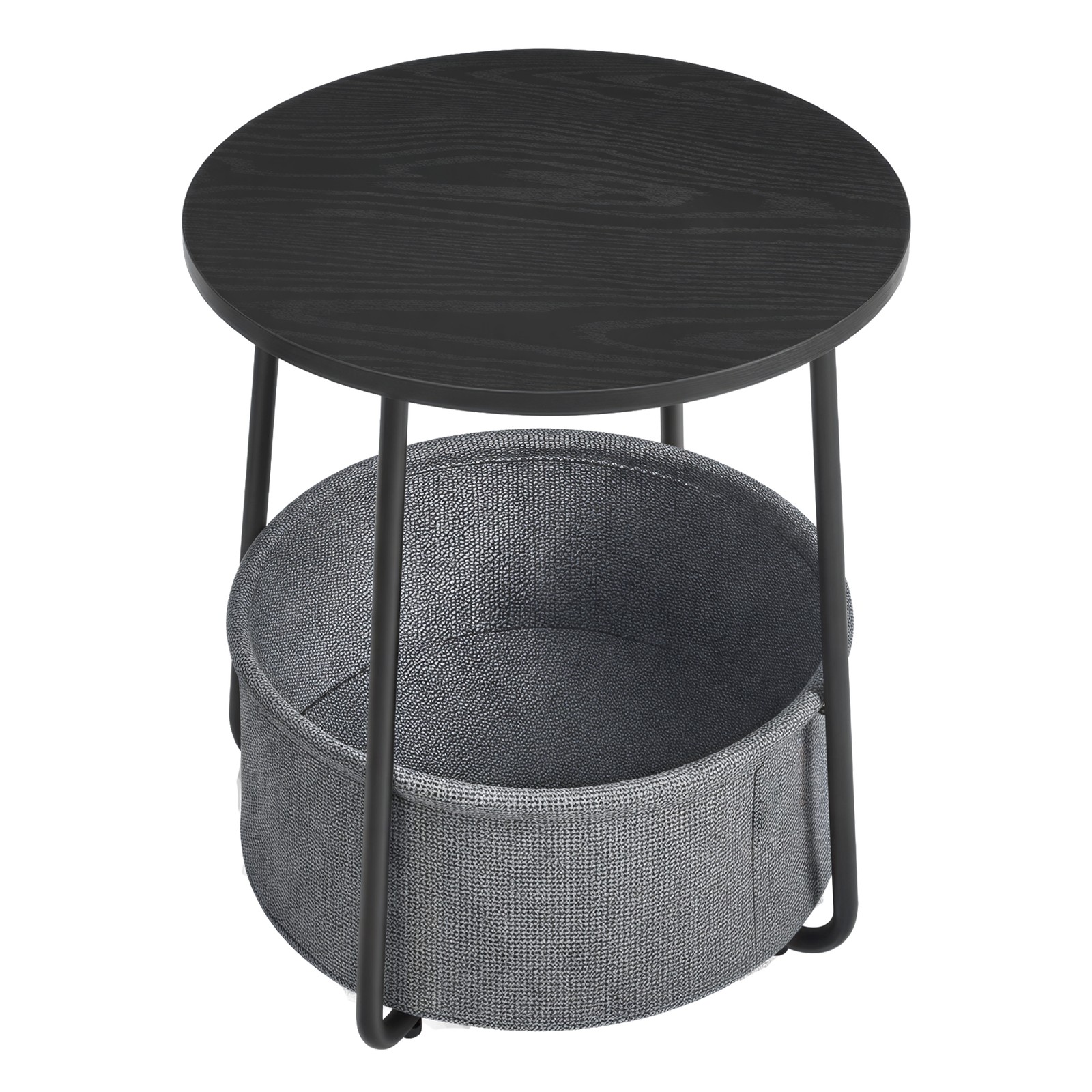 Side Table, Round End Table with Fabric Basket, for Living Room Bedroom