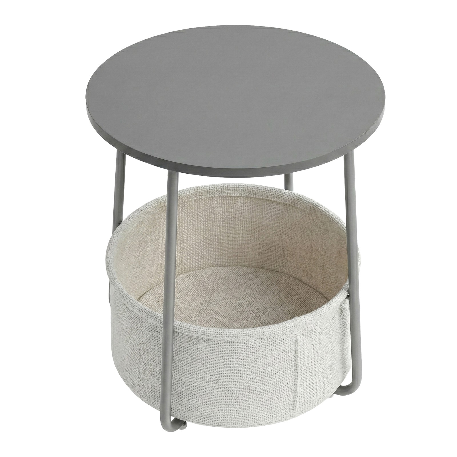 Side Table, Round End Table with Fabric Basket, for Living Room Bedroom