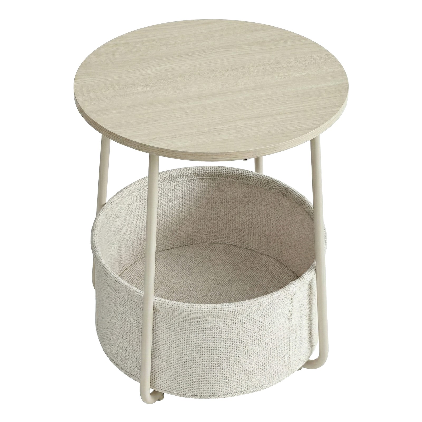 Side Table, Round End Table with Fabric Basket, for Living Room Bedroom