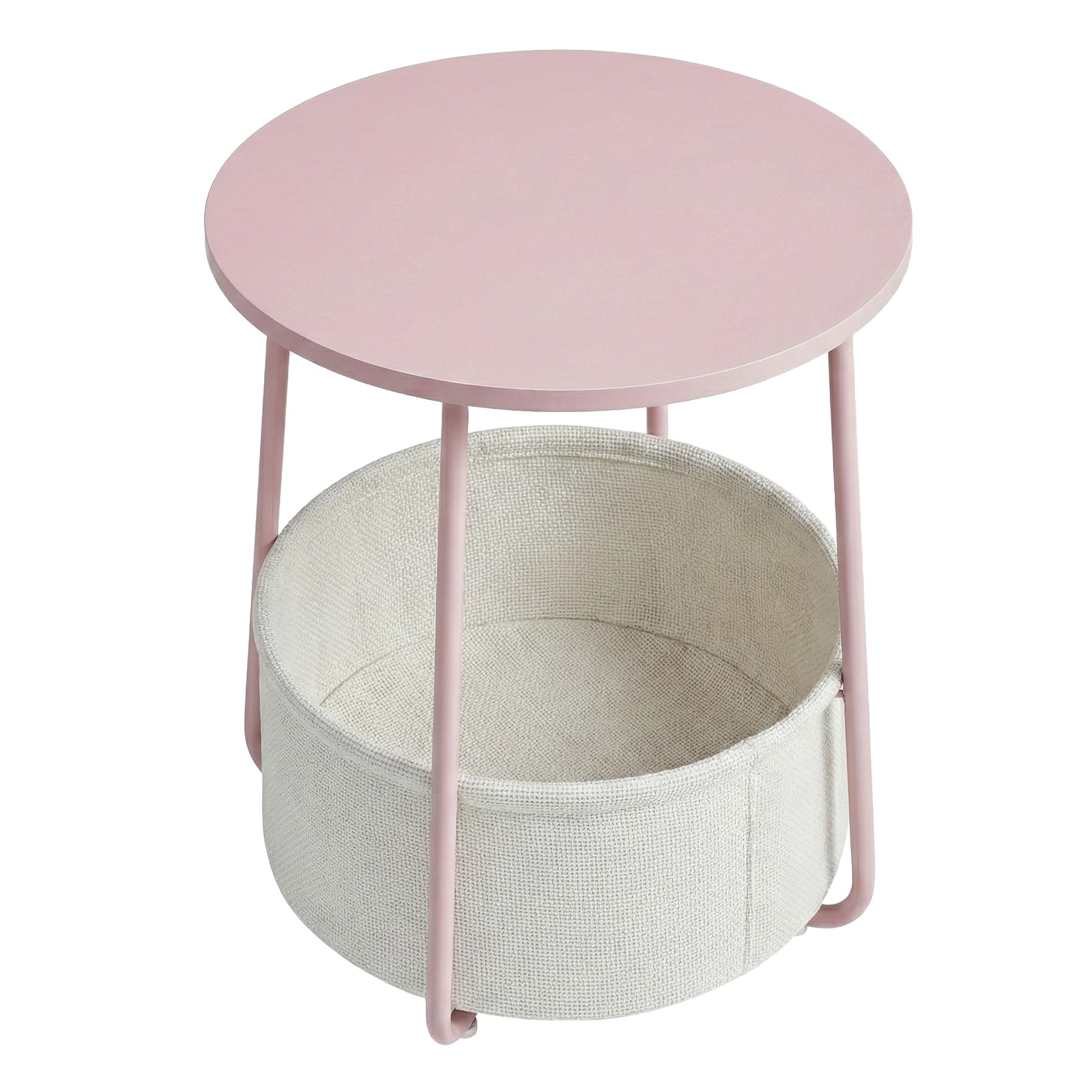 Side Table, Round End Table with Fabric Basket, for Living Room Bedroom