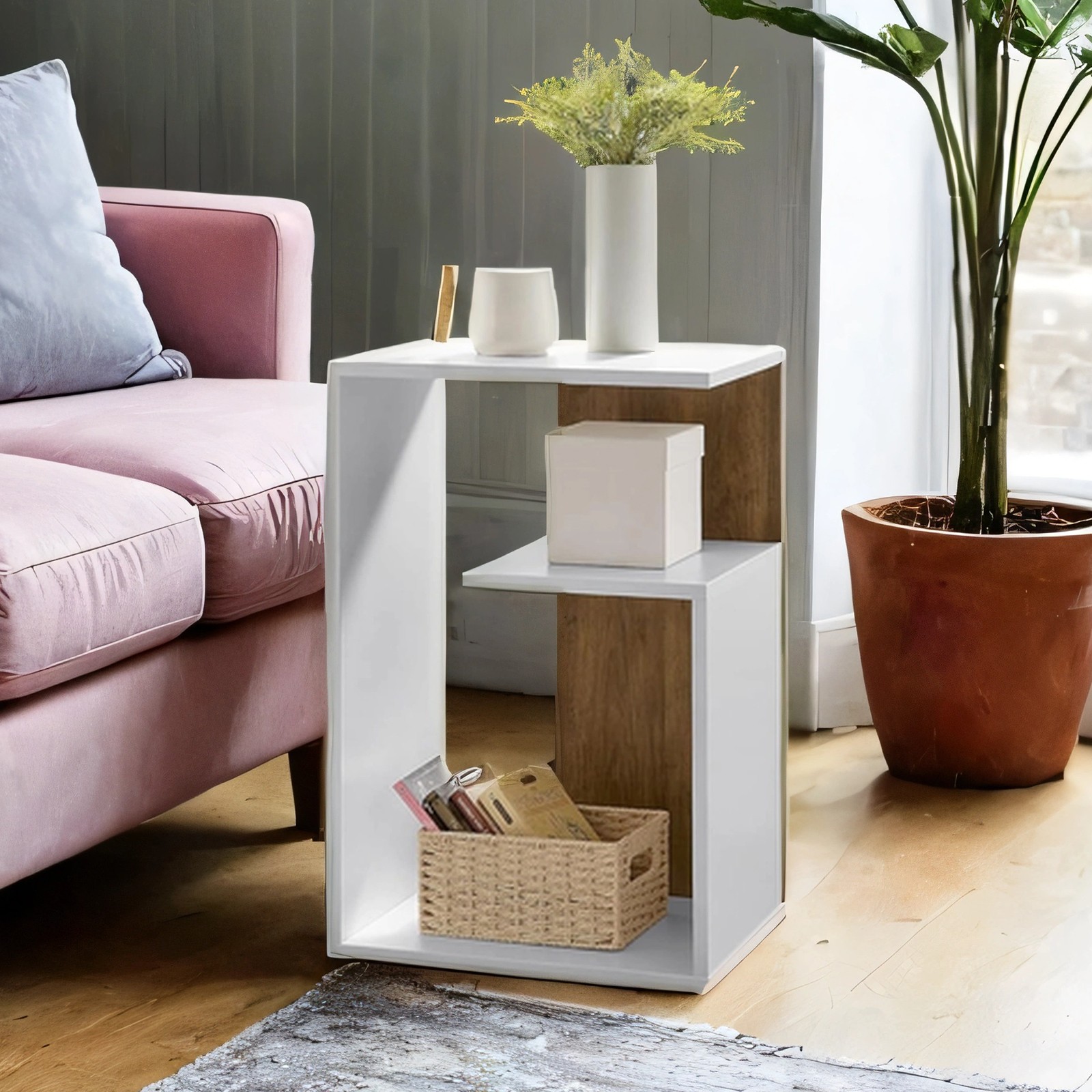 Side Table, Bedside Table, Open Storage