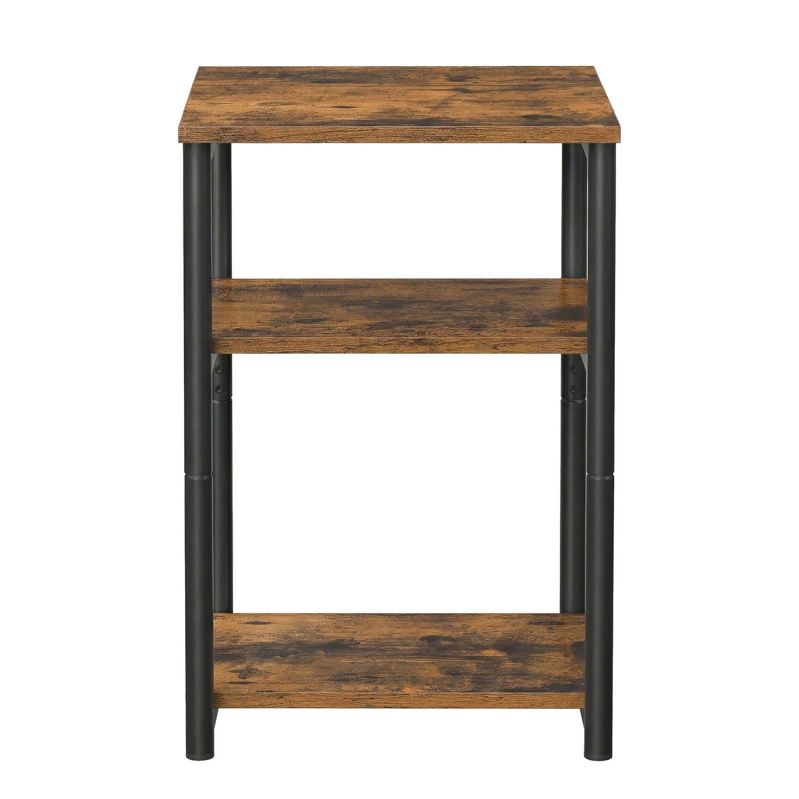 3-Tier End Table, Bedside Table, Industrial Steel Frame, Sofa Side Table, Brown and Black