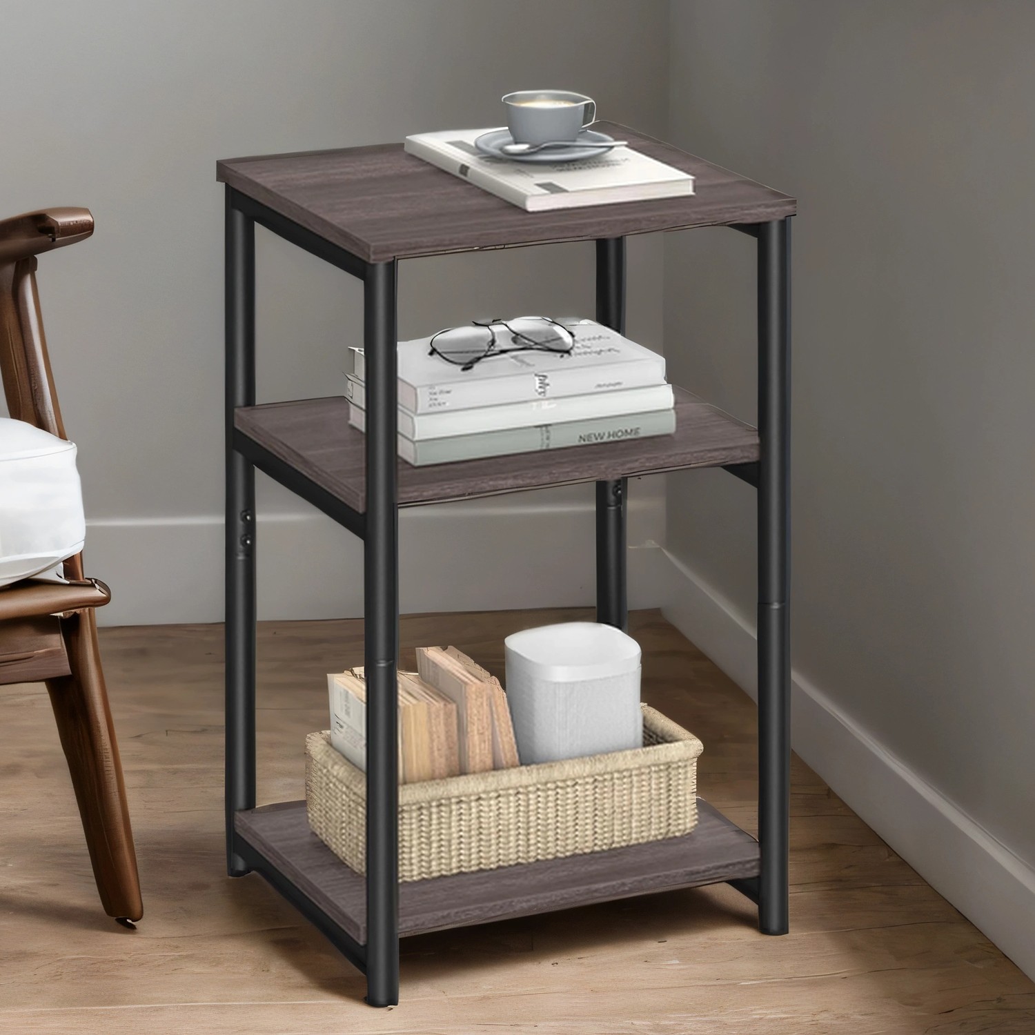 End Table with 3 Tiers, Bedside Table, Nightstand for Living Room