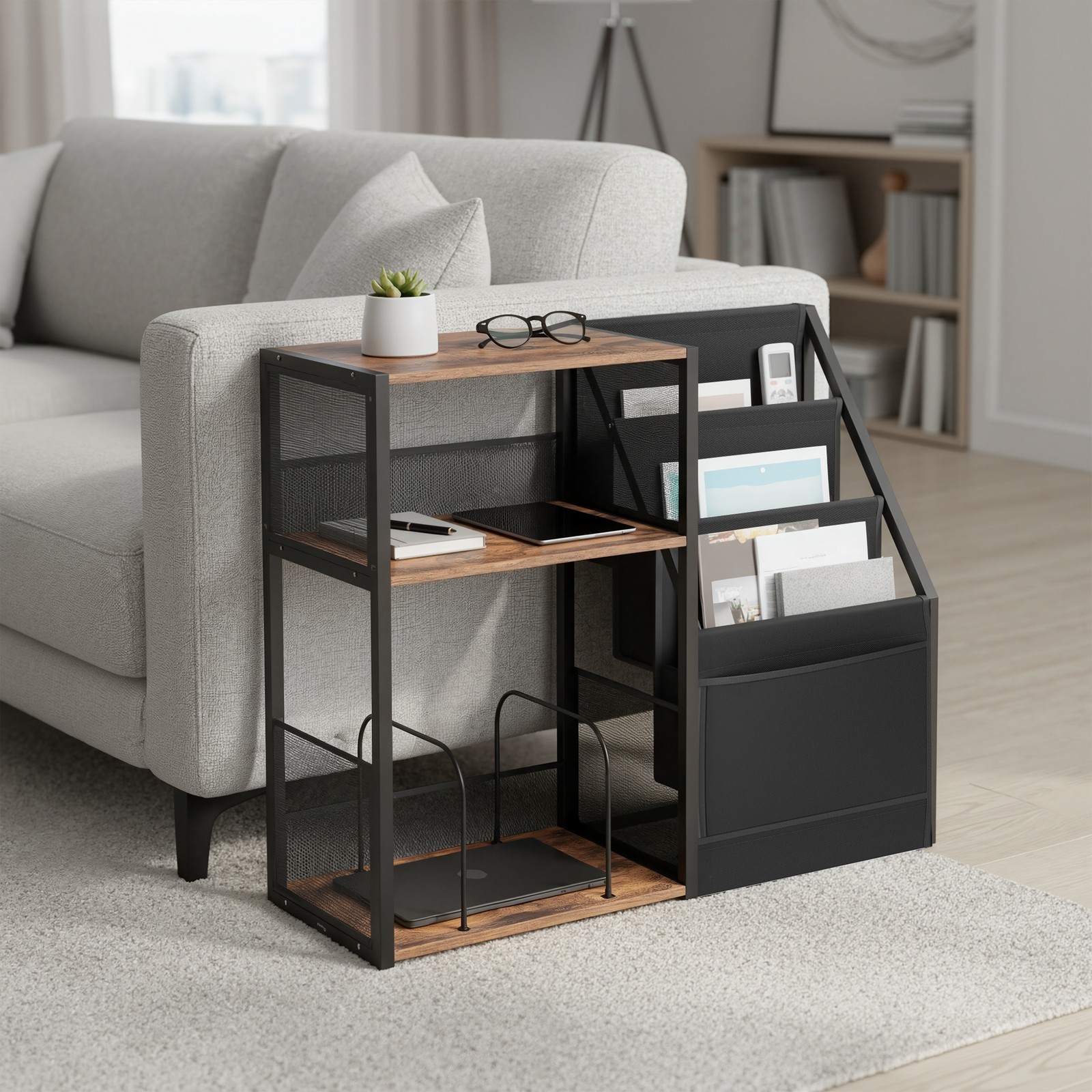 3-Tier End Table, Record Player Stand, for Living Room