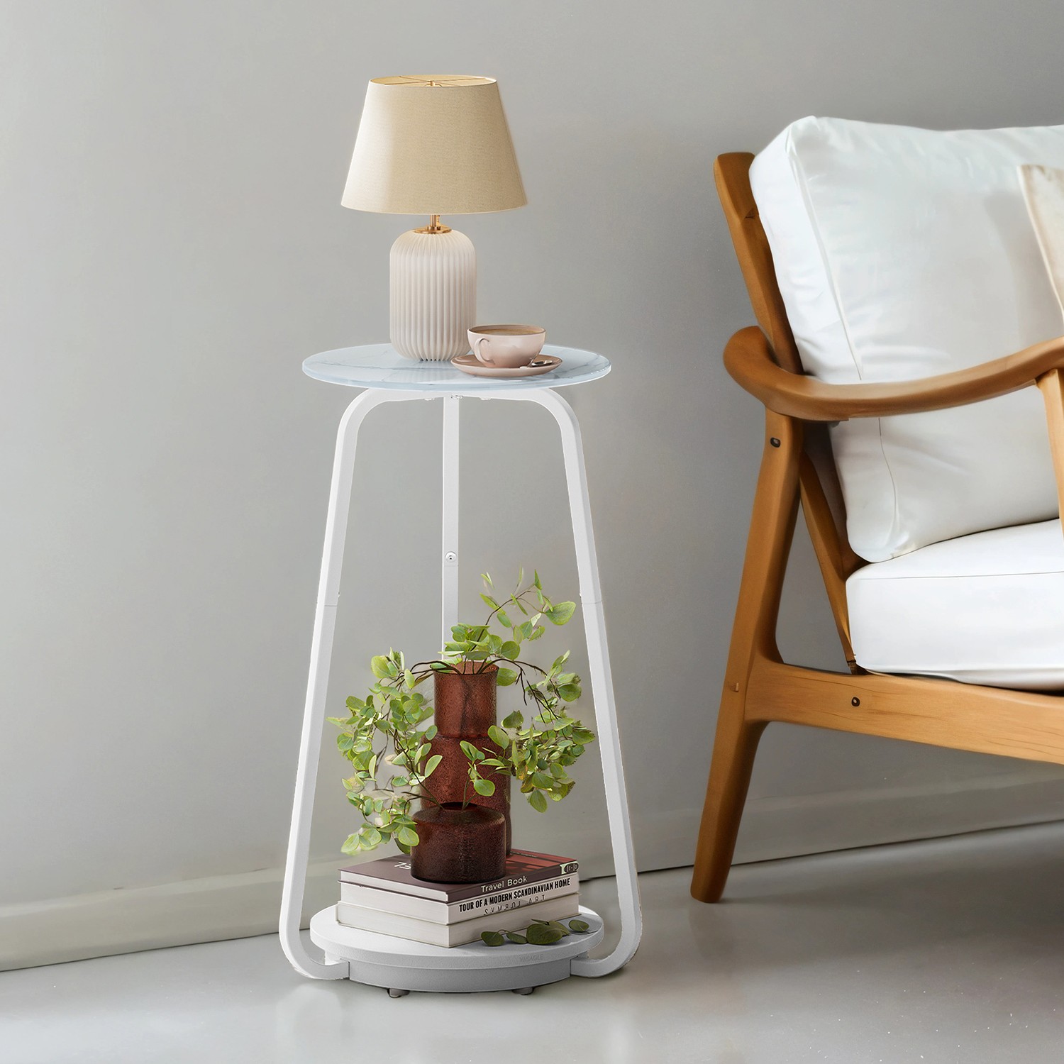 Round Side Table, 2-Tier Nightstand, End Table Round Side Table, 2-Tier Nightstand, End Table