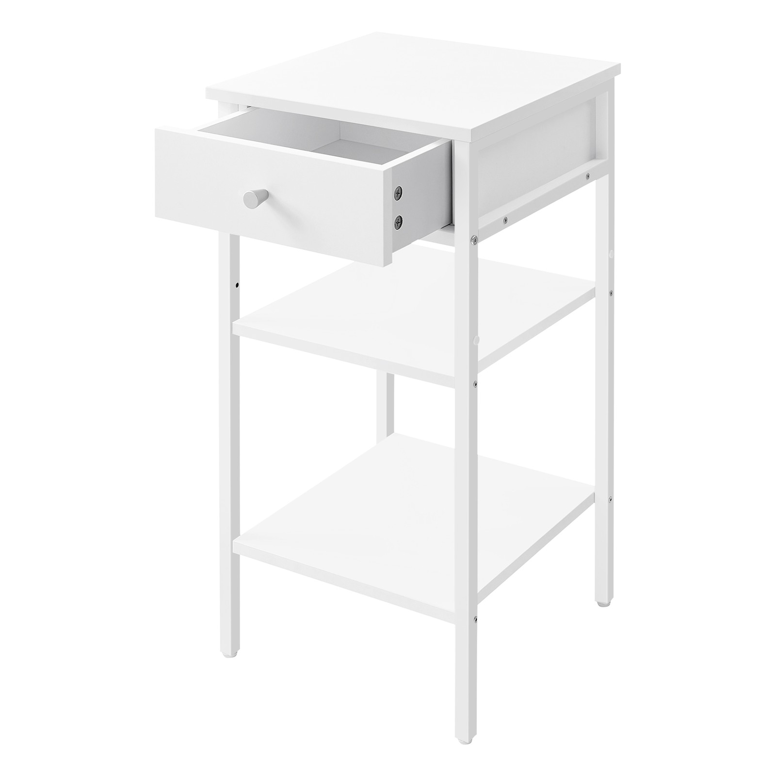 Nightstand, with a Drawer and 2 Storage Shelves, Space Saving
