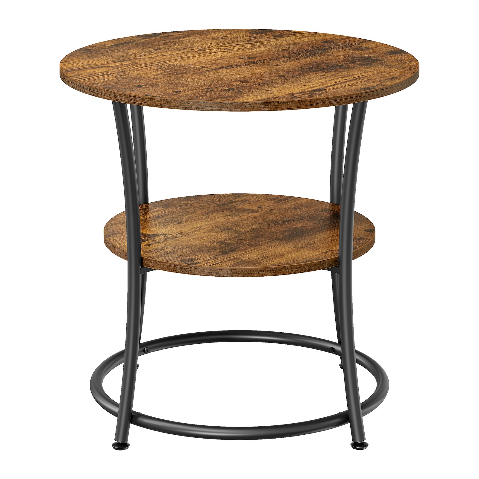 Industrial End Table with 2 Shelves, Small Round Side Table for Living Room, Bedroom, Easy to Assemble, Brown and Black