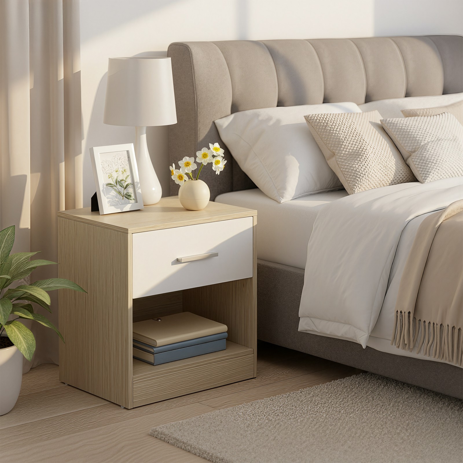 Bedside Table, Side Table with Drawer, Handle
