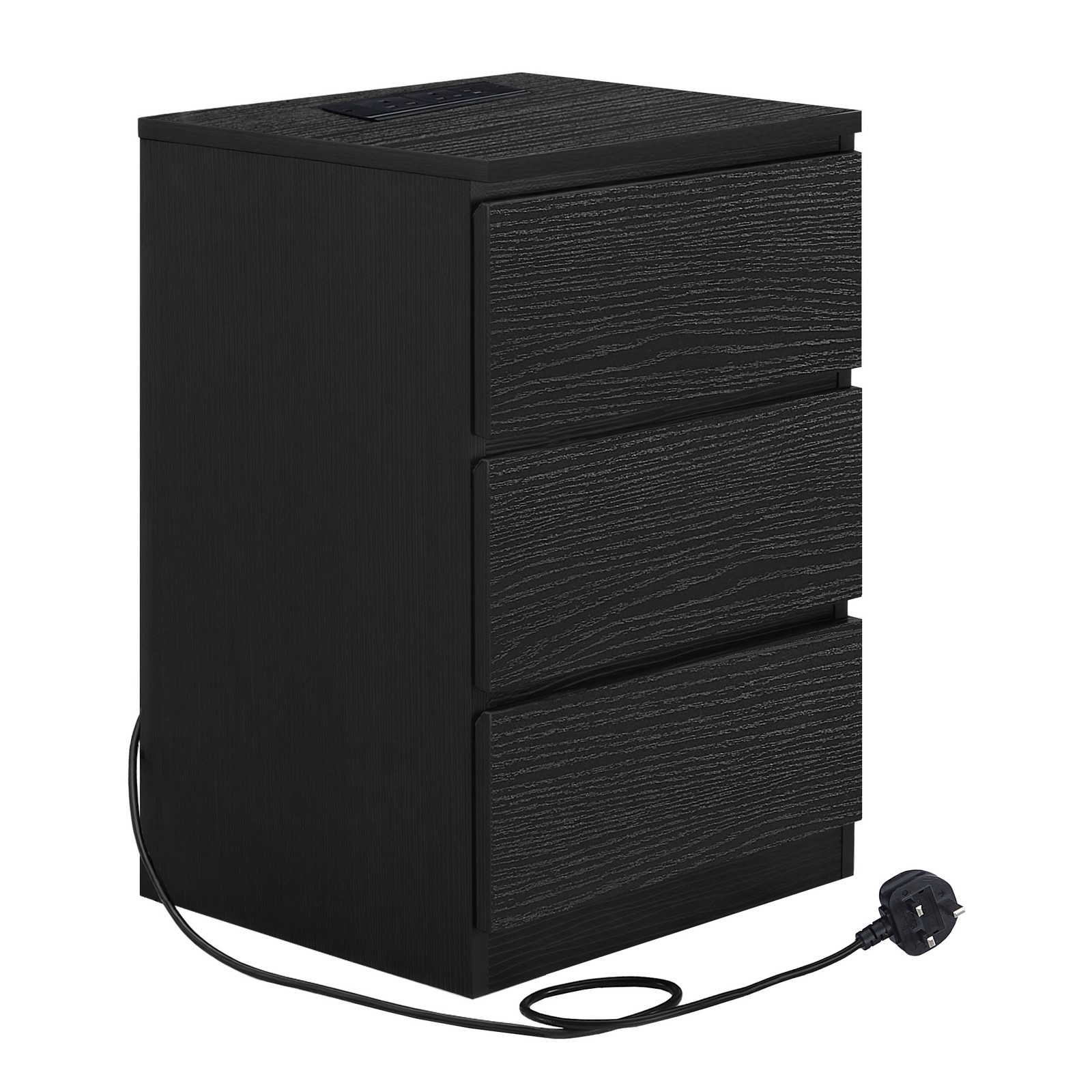 Nightstand with Charging Station, Bedside Table, Side End Table with 3 Drawers
