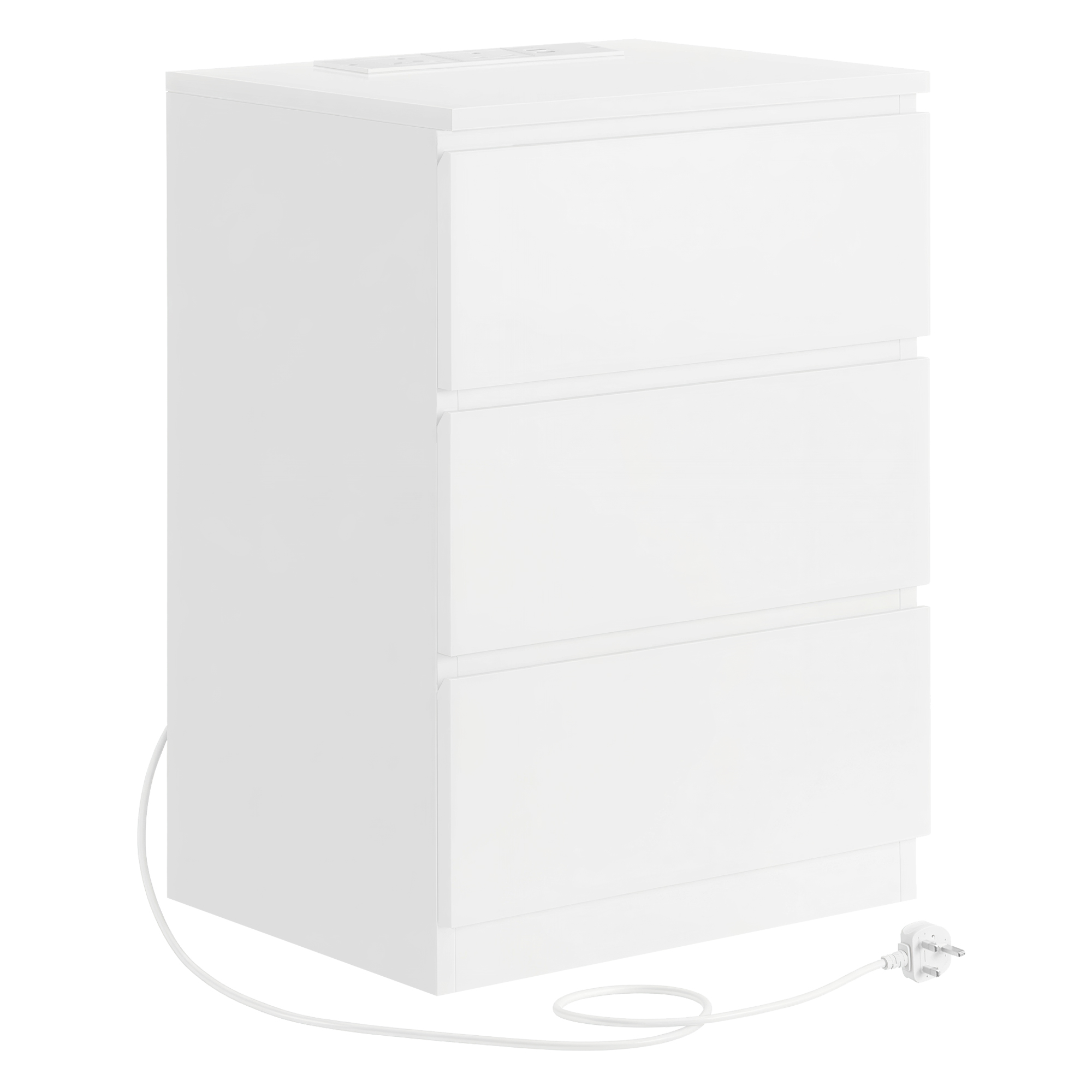Side End Table, Modern Bedside Table with 3 Drawers and Charging Station, for Living Room, Bedroom, Study, White