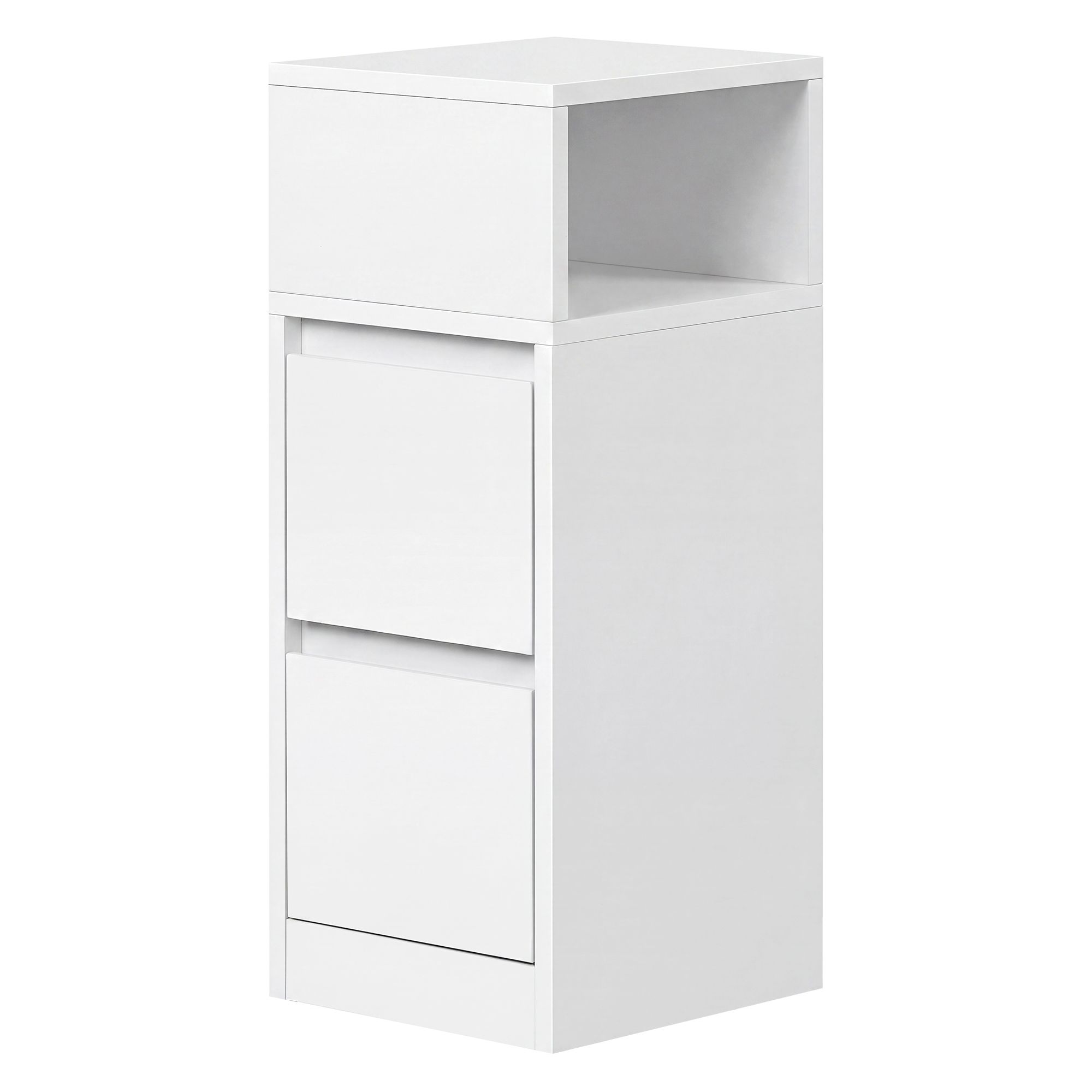 Narrow Side Table with 2 Drawers, Nightstand for Bedroom, Flexible Storage Assembly, Living Room, White