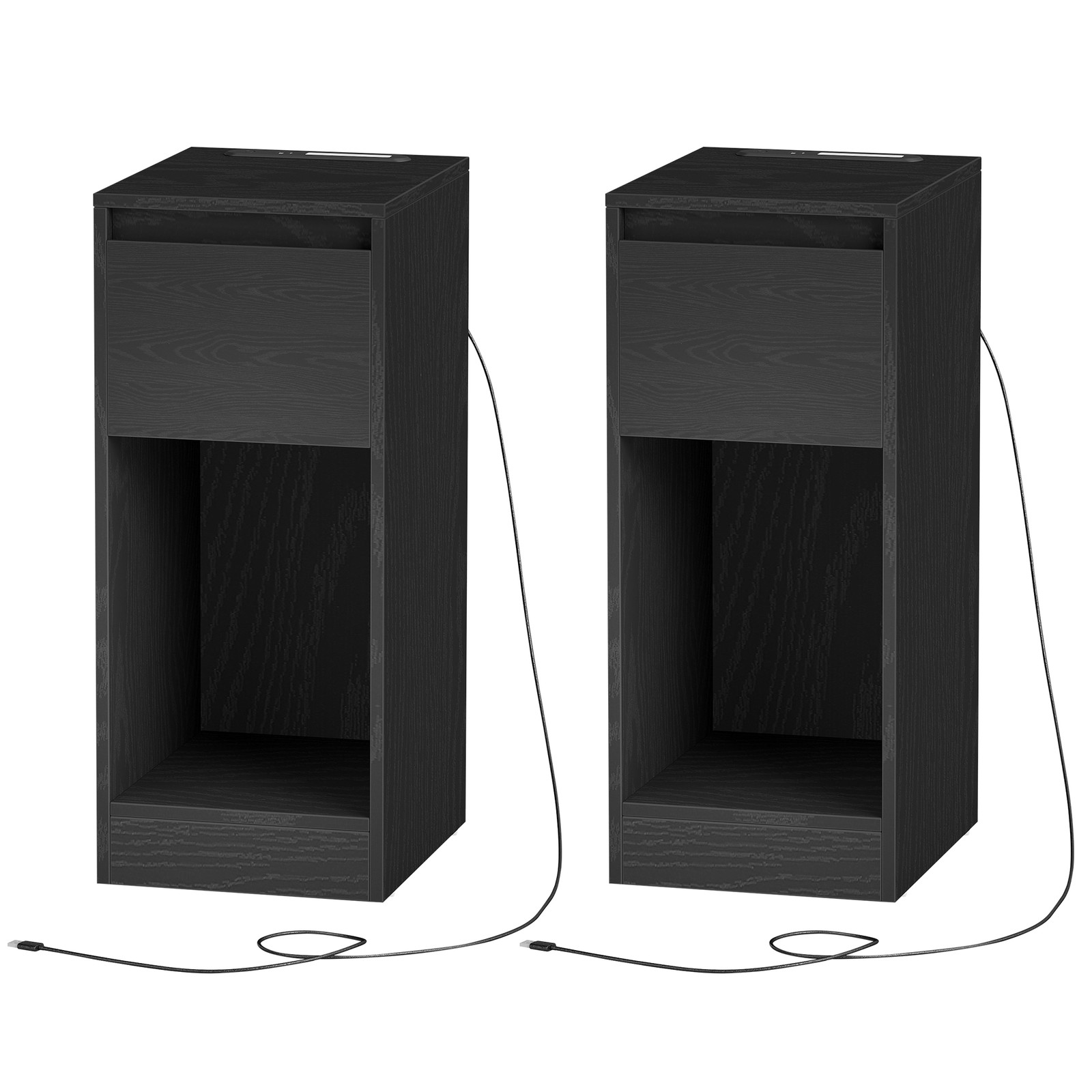 Nightstands with Power Outlets, Set of 2 Bedside Tables with LED Light