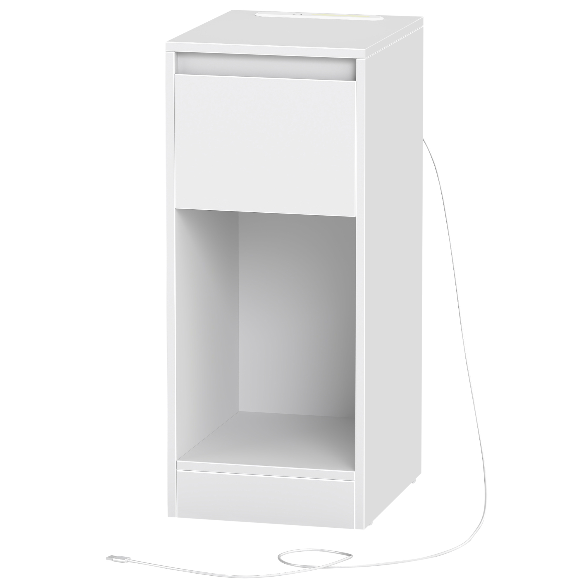 Nightstands with Power Outlets, Set of 2 Bedside Tables with LED Light, Space Saving