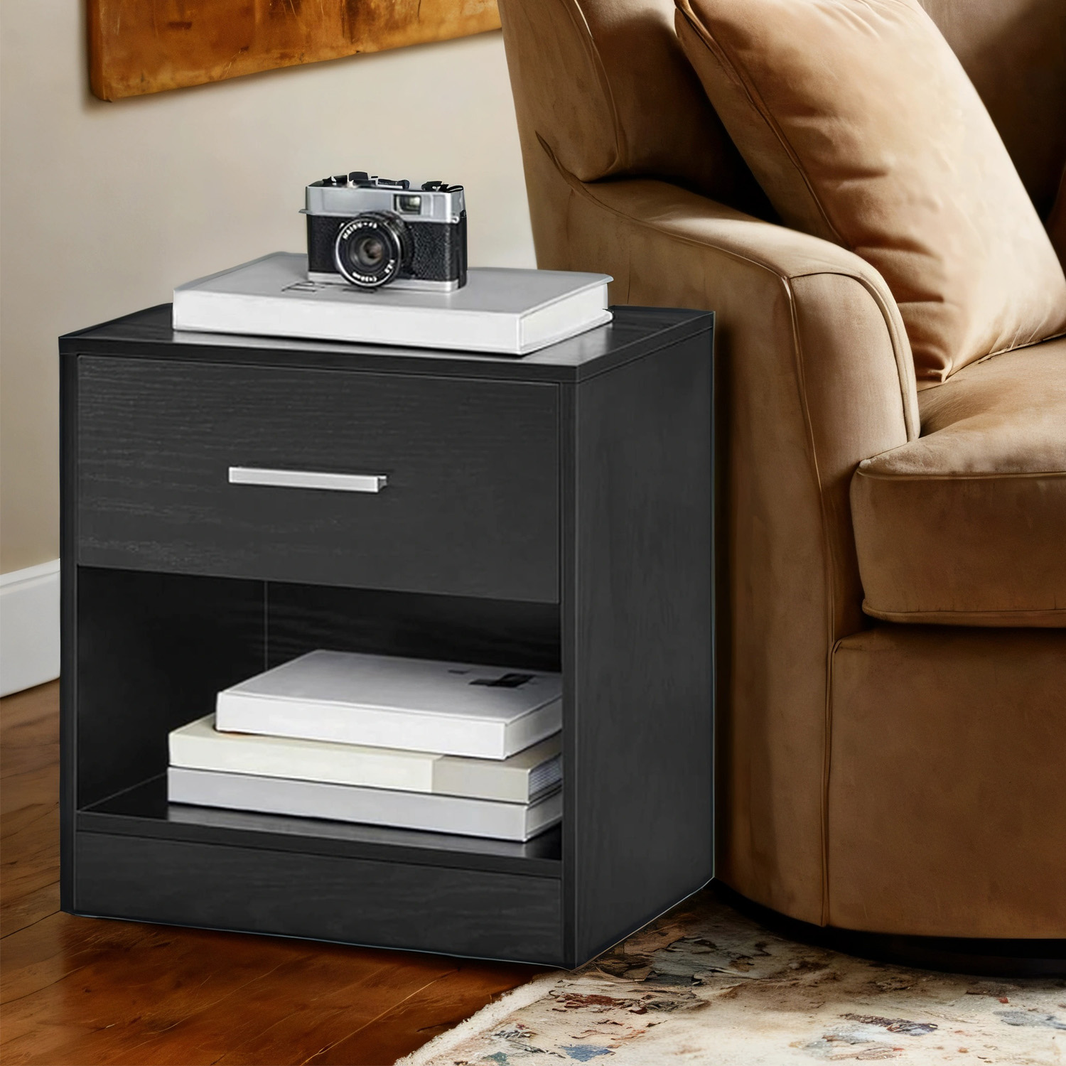 Nightstands, Set of 2, Side Tables with Drawer and Shelf