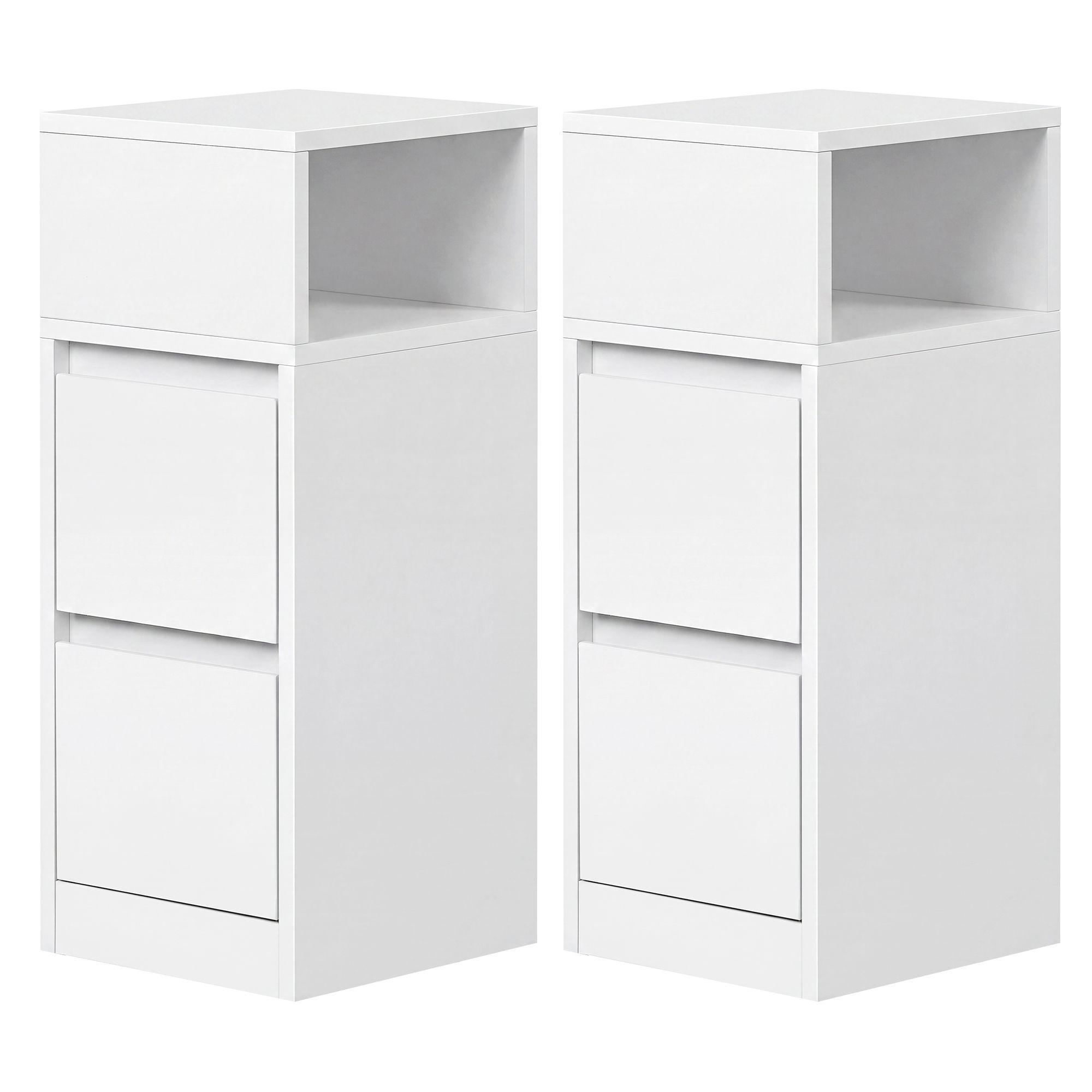 Set of 2 Narrow Side Tables, Slim End Table with 2 Drawers, 1 Open
Compartment, for Living Room, Bedroom, White