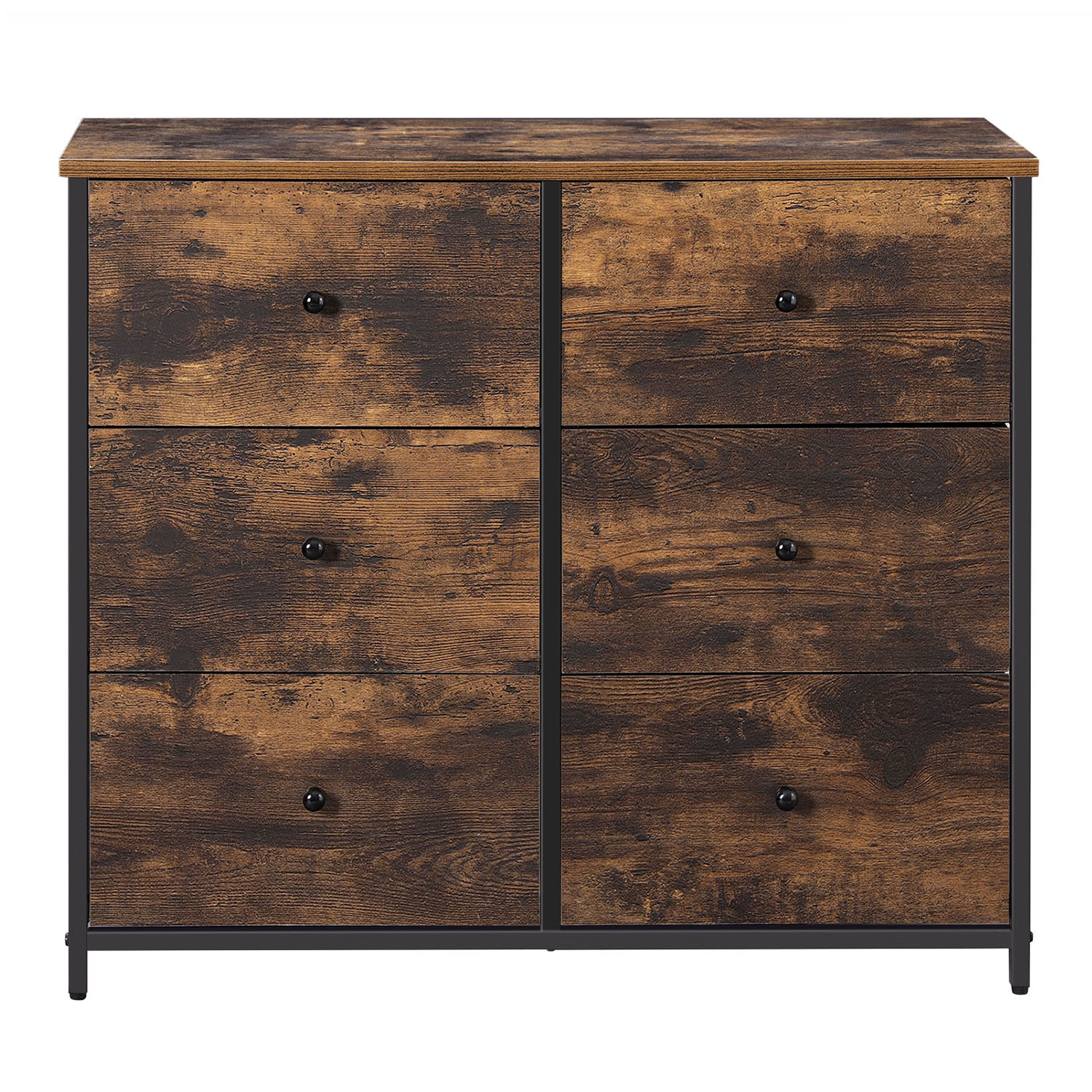 Dresser with 6 Fabric Storage Drawers, Metal Frame Organiser for Bedroom, Nursery, Hallway, Brown and Black