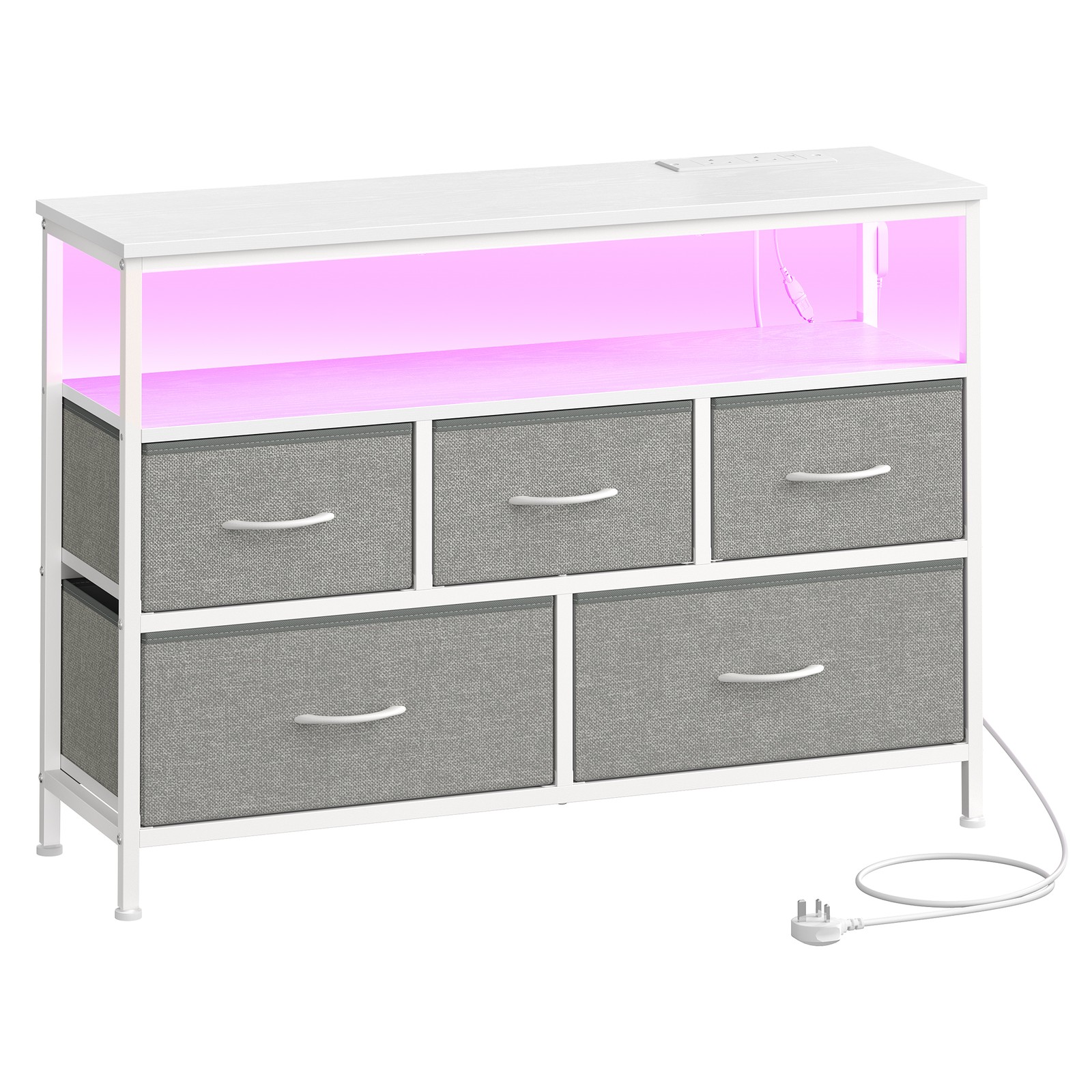 Dresser with LED Lights, 5 Drawers and Charging Station