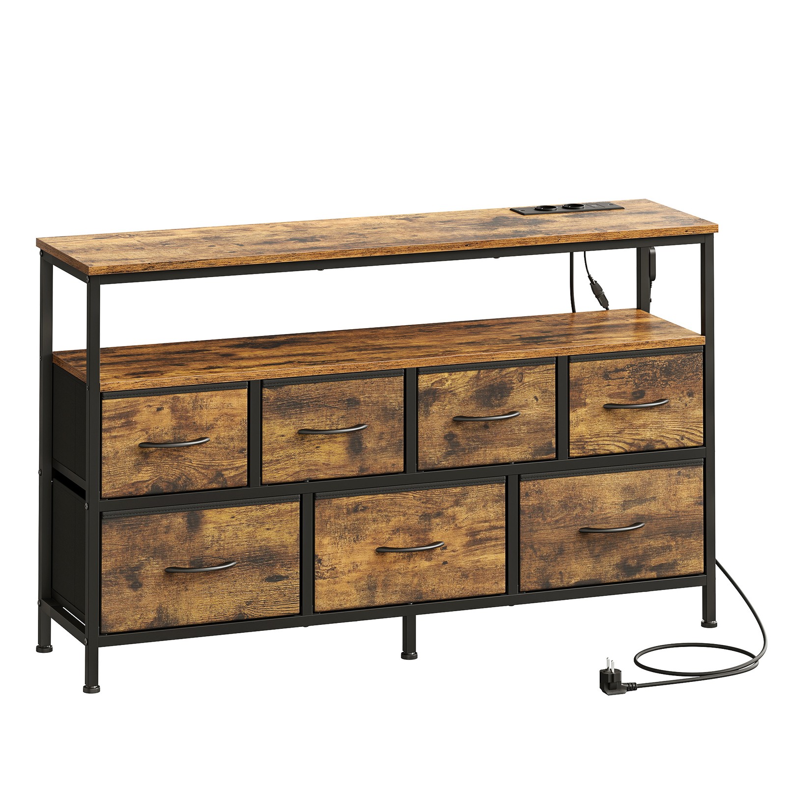 Dresser with LED Lights, 5 Drawers and Charging Station