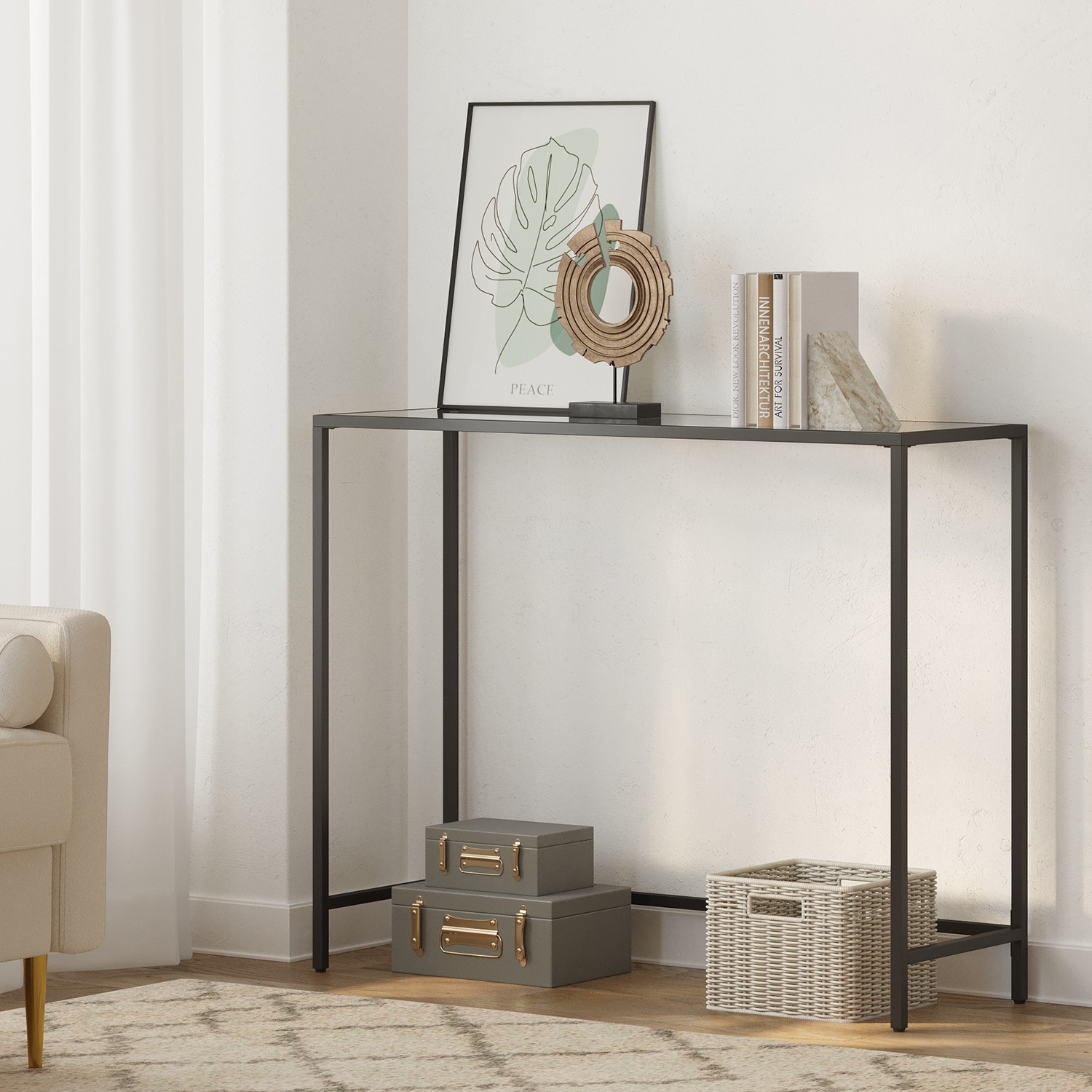 Console Table, Side Table, Tempered Glass Tabletop