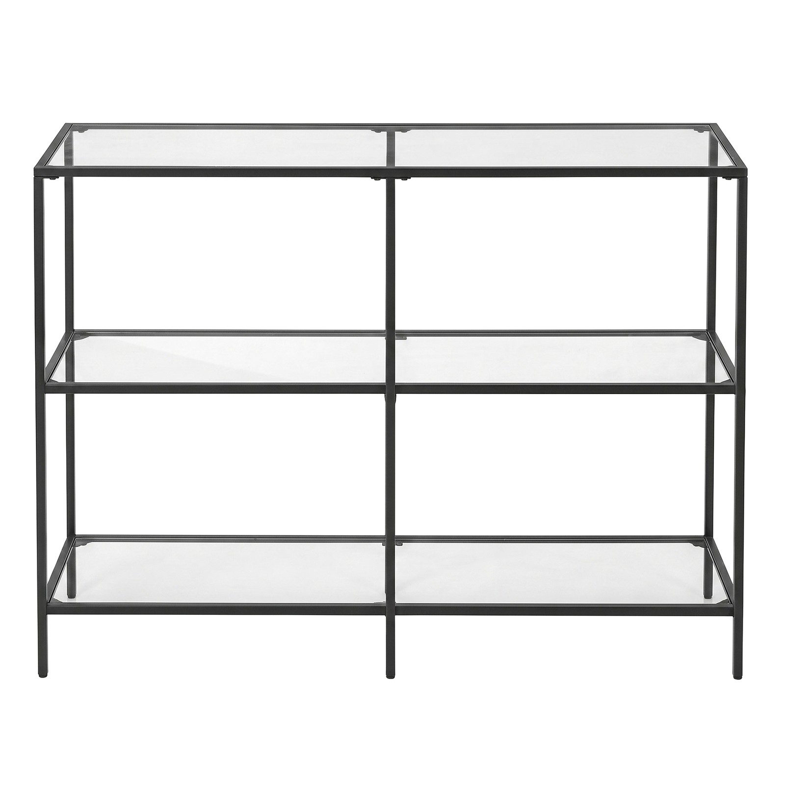 Modern Entryway Table, 3-Tier Console Table with Tempered Glass Tabletop, Sofa Table, Black