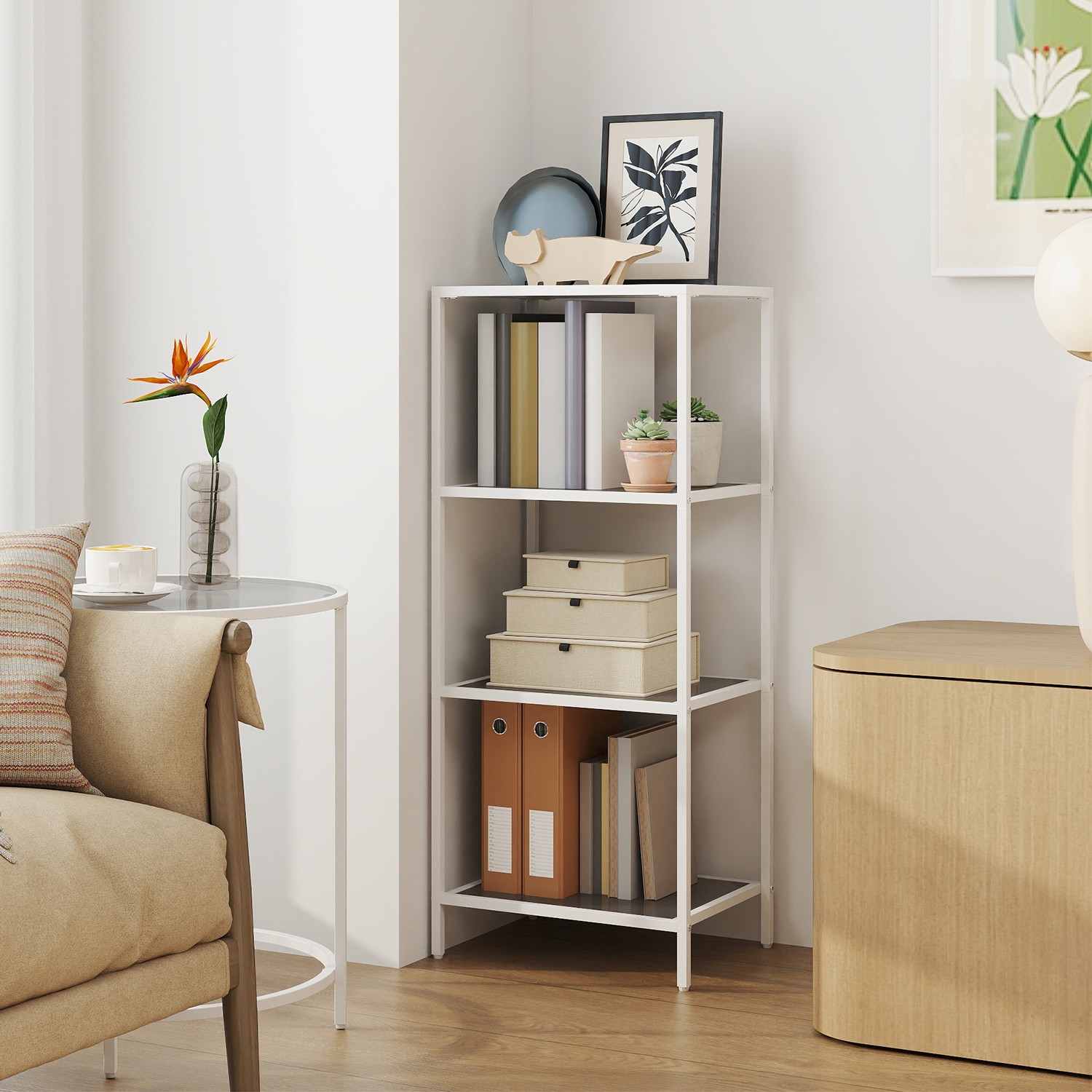 4-Tier Bookshelf, Slim Shelving Unit for Bedroom, Bathroom