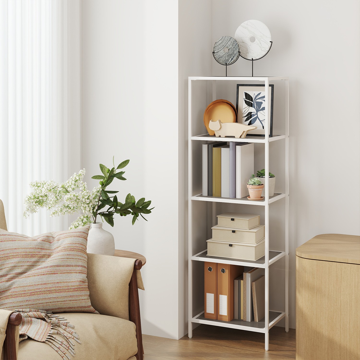5-Tier Glass Shelf, Bookshelf, Storage Rack