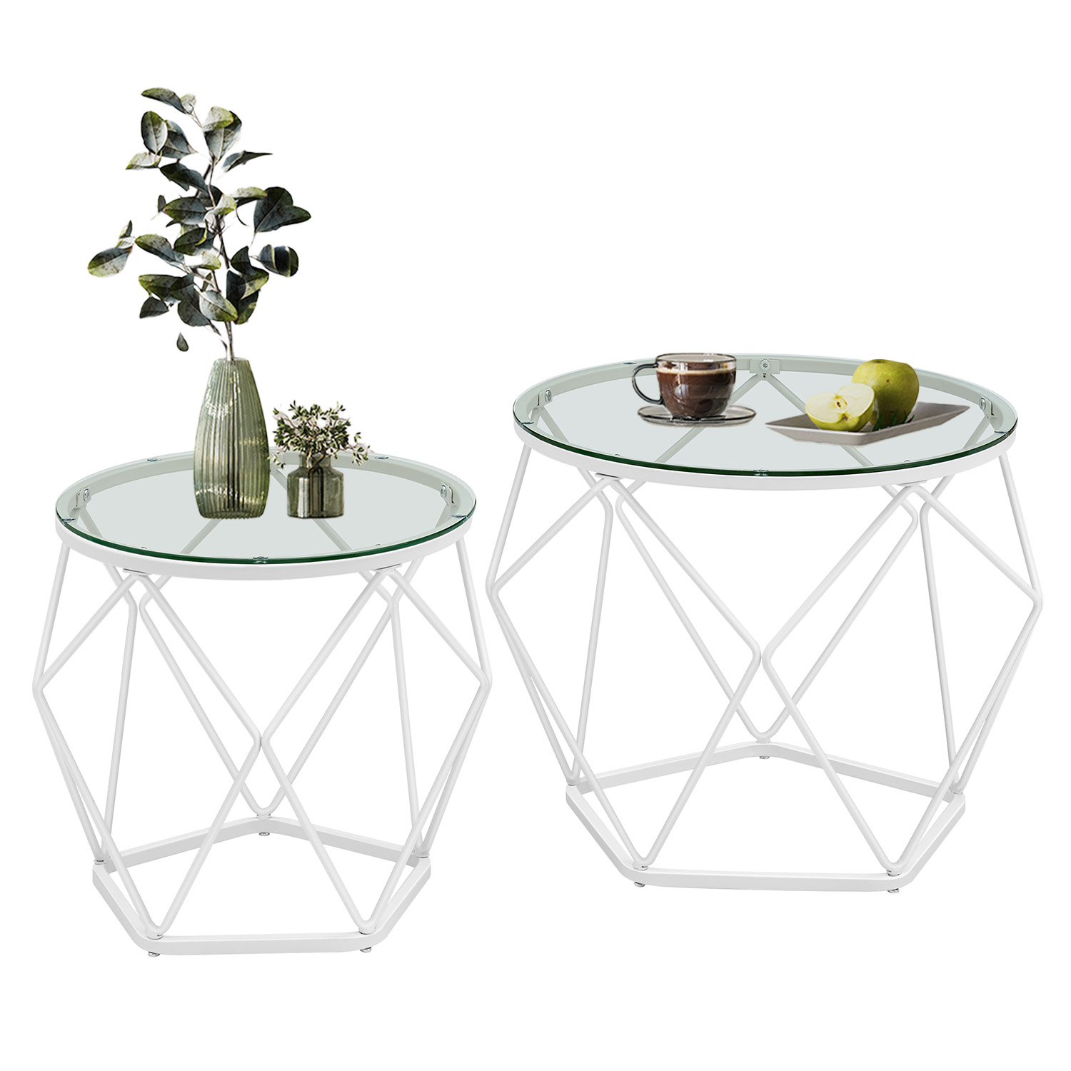 Set of 2 Round Coffee Tables, Side Tables