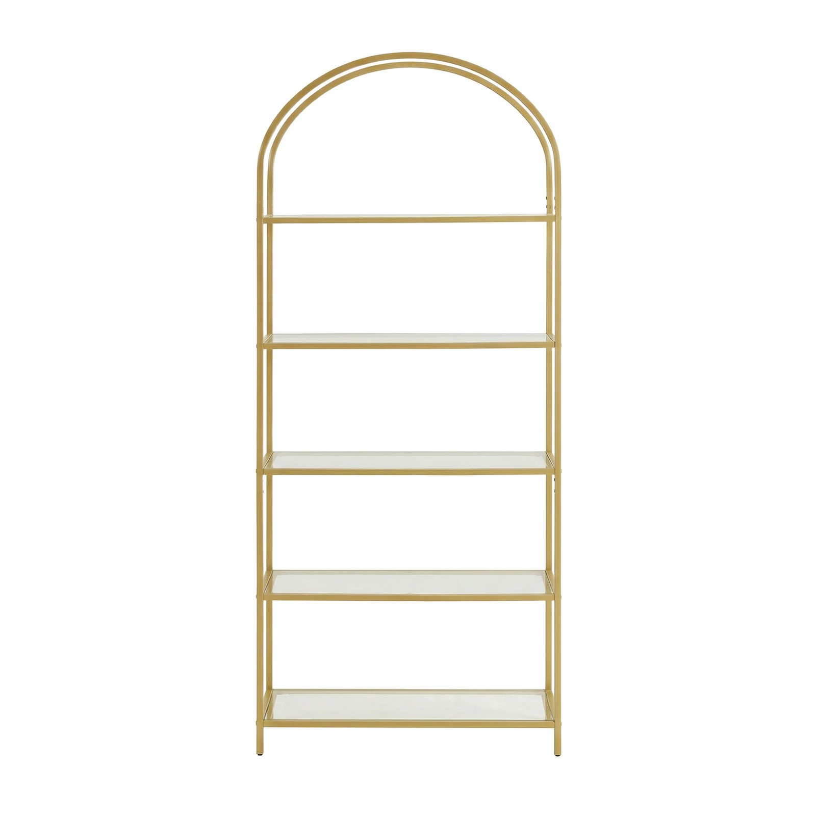 Tempered Glass Shelving Unit, Steel Frame, 5-Tier Storage Shelf for Living Room Study Bathroom, Gold