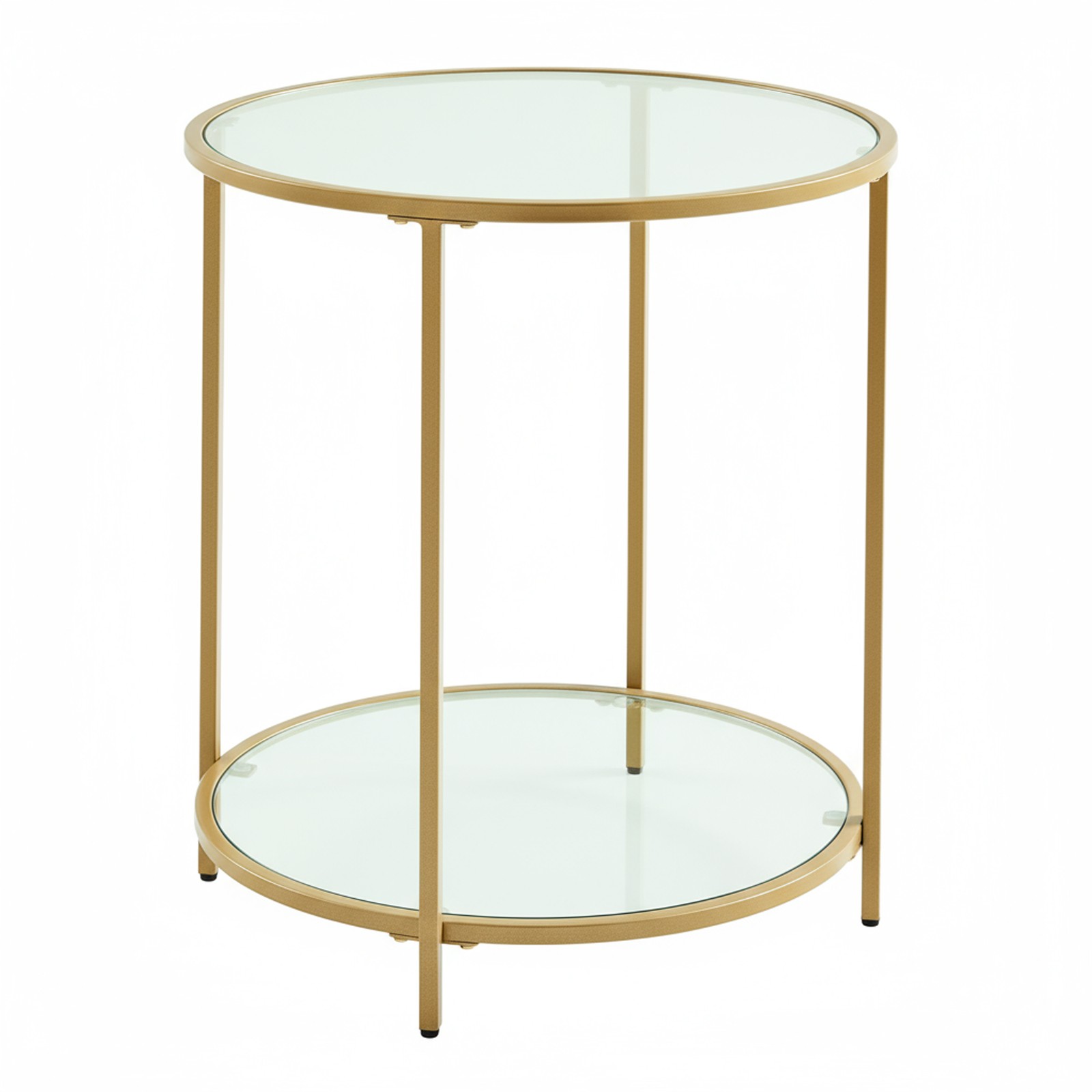 Glass End Table, Round Side Table with Metal Frame, for Living Room