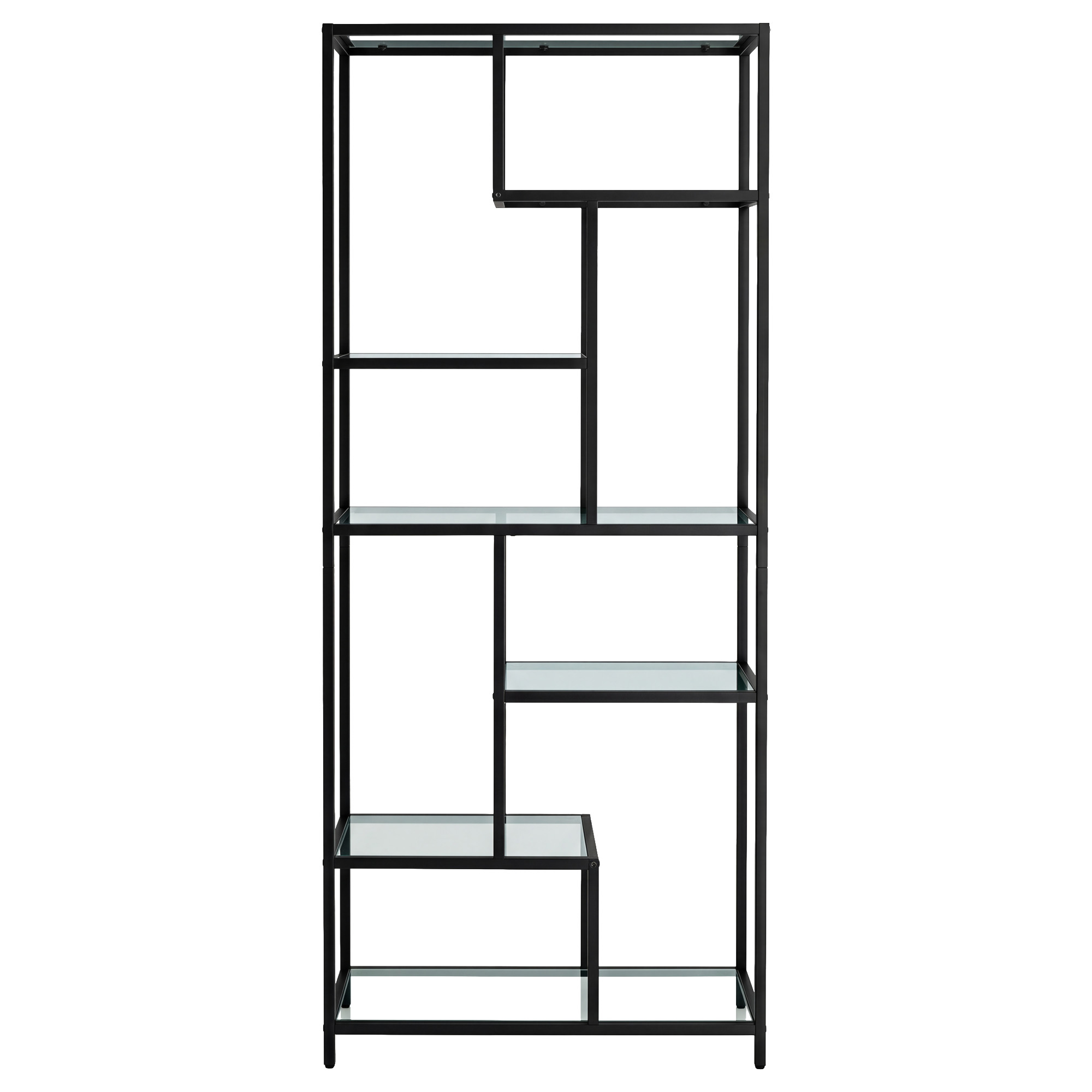 Tall Bookcase, Tempered Glass Shelving Unit, Bookshelf with Steel Frame, 6-Tier Shelf for Living Room Study, Black