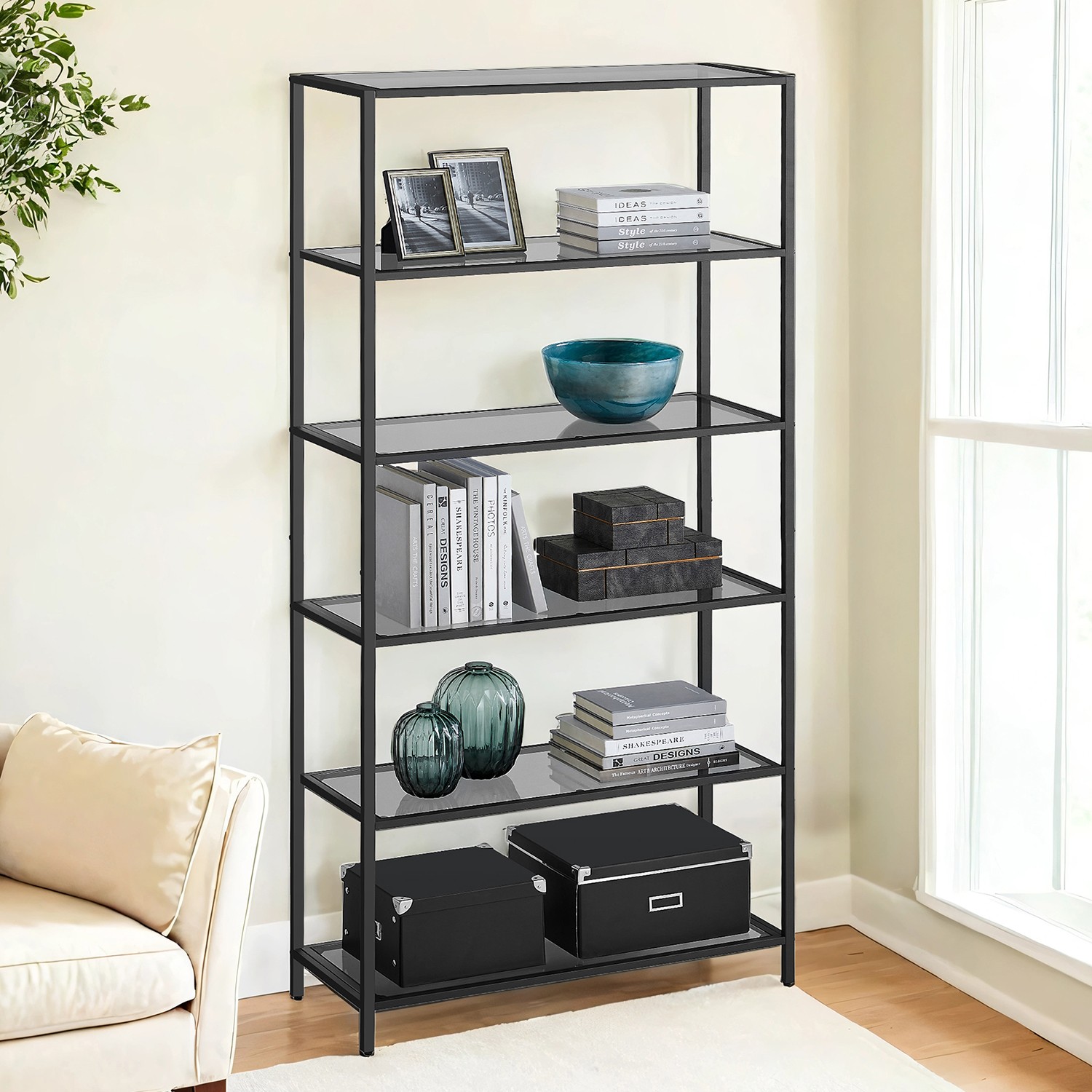 6-Tier Glass Shelf, Bookshelf, Storage Rack