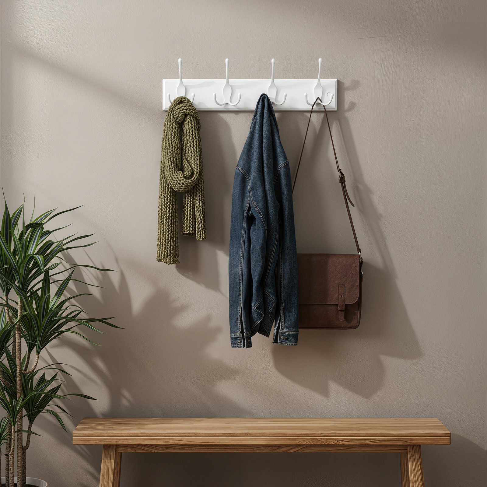 Wall Mounted Coat Hooks, White Wall Mounted Coat Hooks, White
