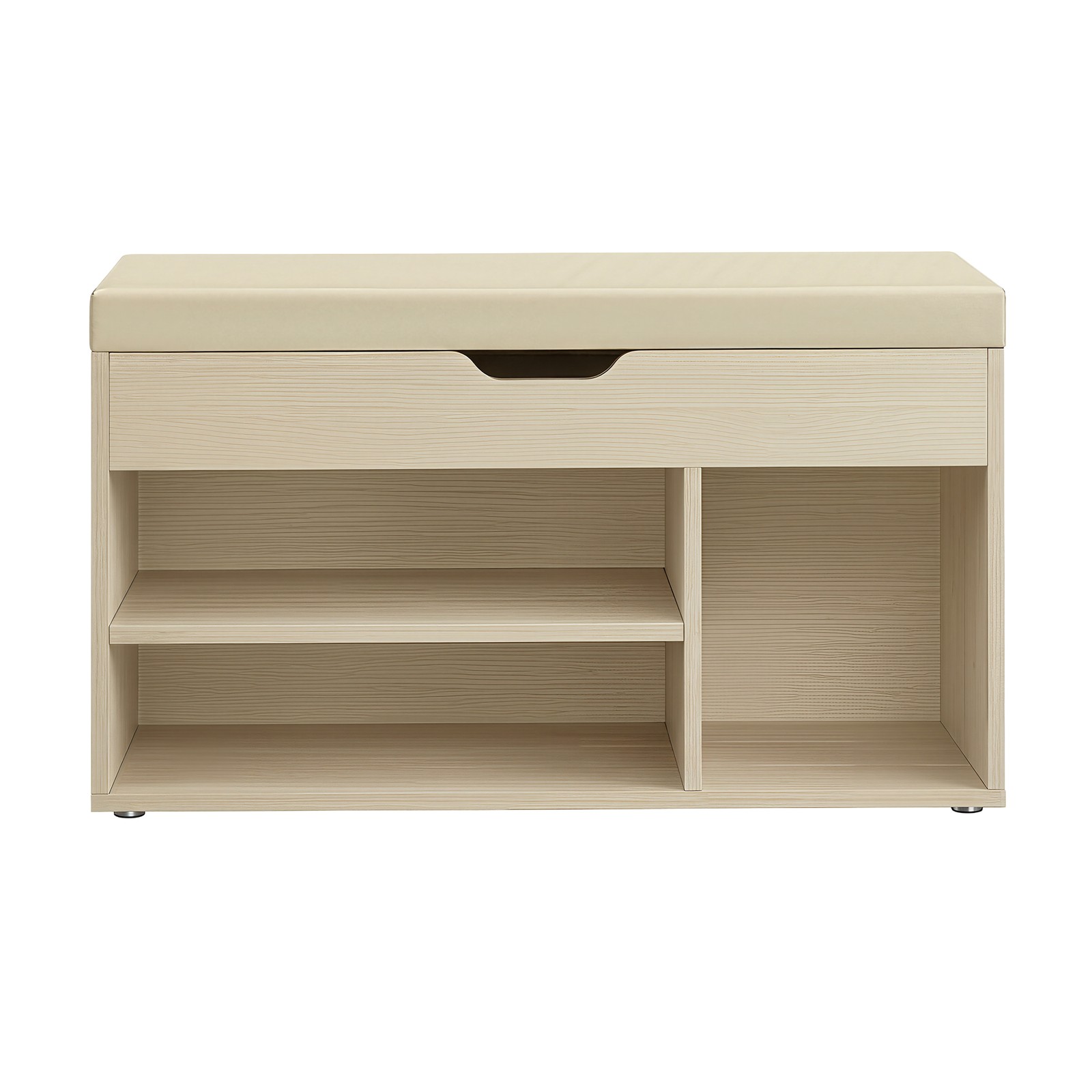 Shoe Storage Bench with Padded Seat, Entryway Bench with 3 Compartments, Beige