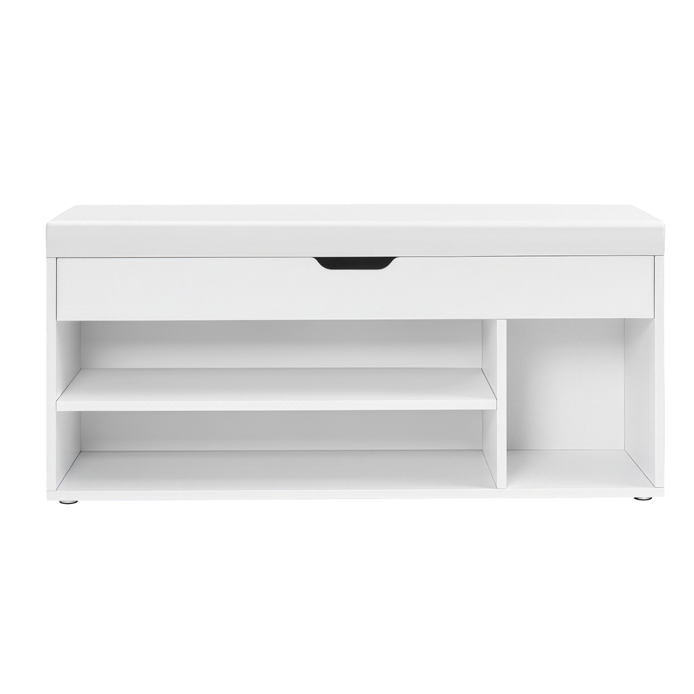 Entryway Storage Bench with Hidden Compartments, Padded Seat Shoe Organiser, for Bedroom, White