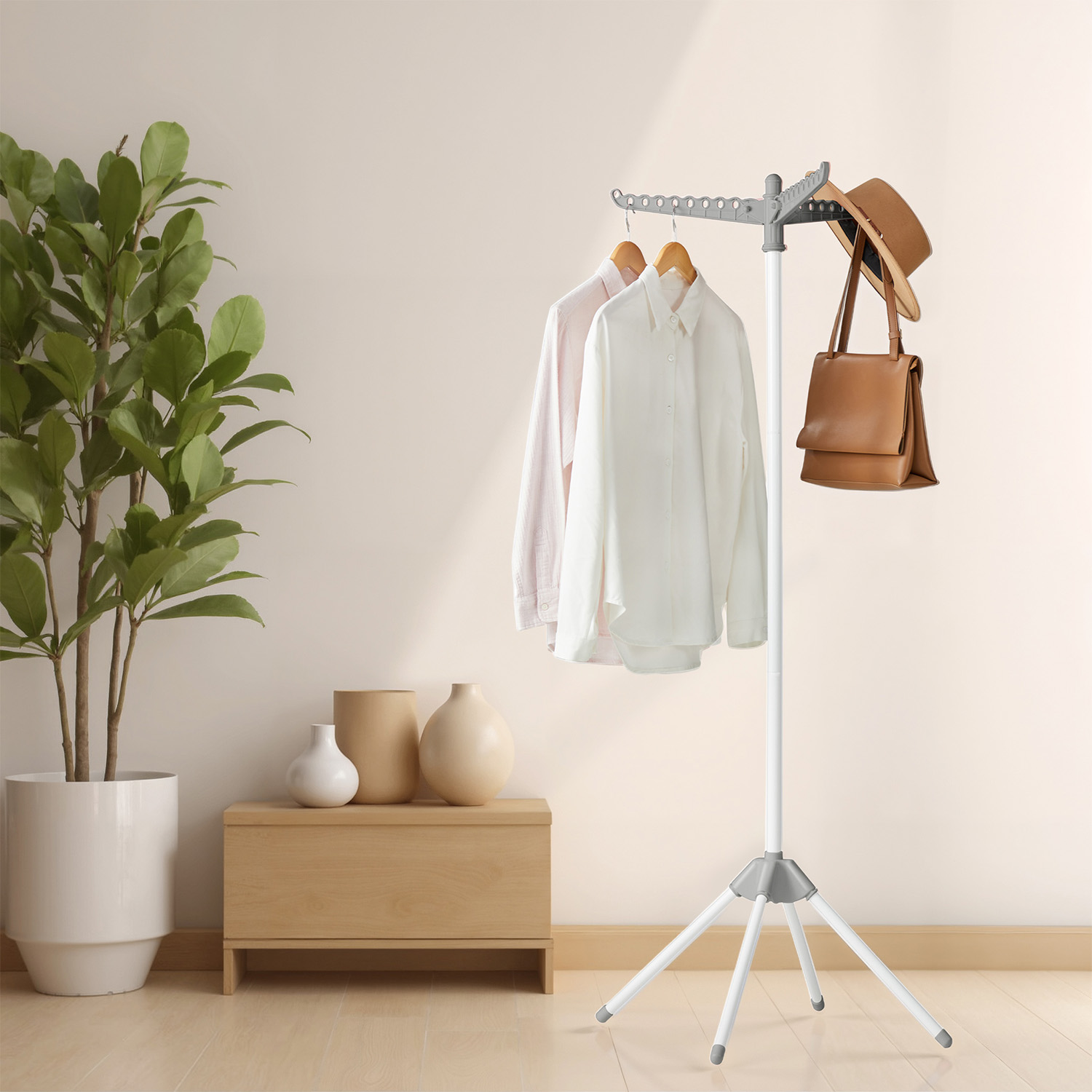 Clothes Drying Rack, 150 cm Tall Laundry Rack with 3 Rotatable Arms for Hangers, 4 Legs