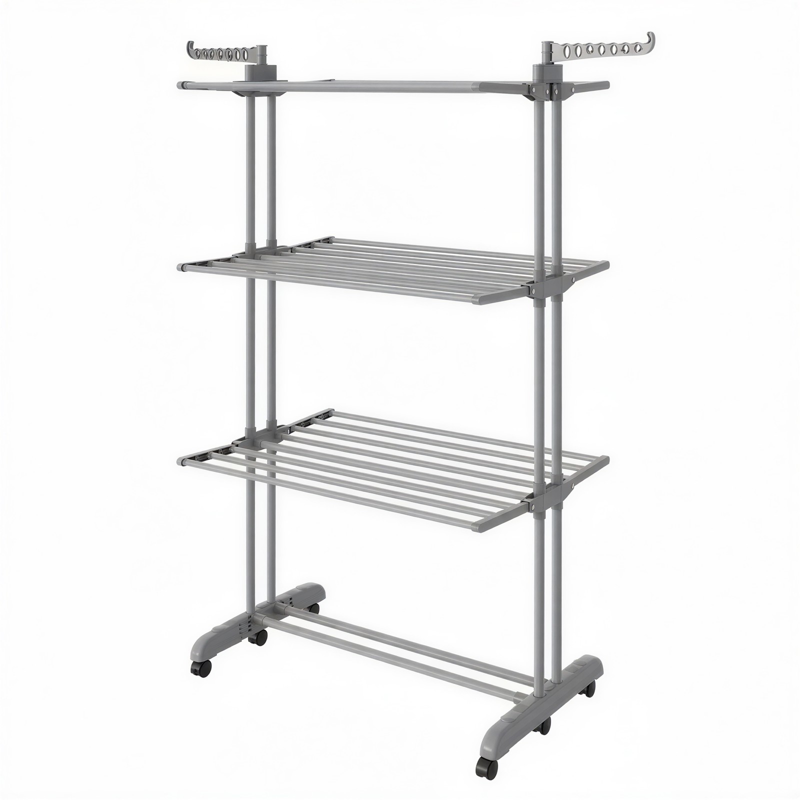 4-Tier Clothes Drying Rack, Foldable Laundry Airer Horse with Wheels and Side Wings, Metal 4-Tier Clothes Drying Rack, Foldable Laundry Airer Horse with Wheels and Side Wings, Metal