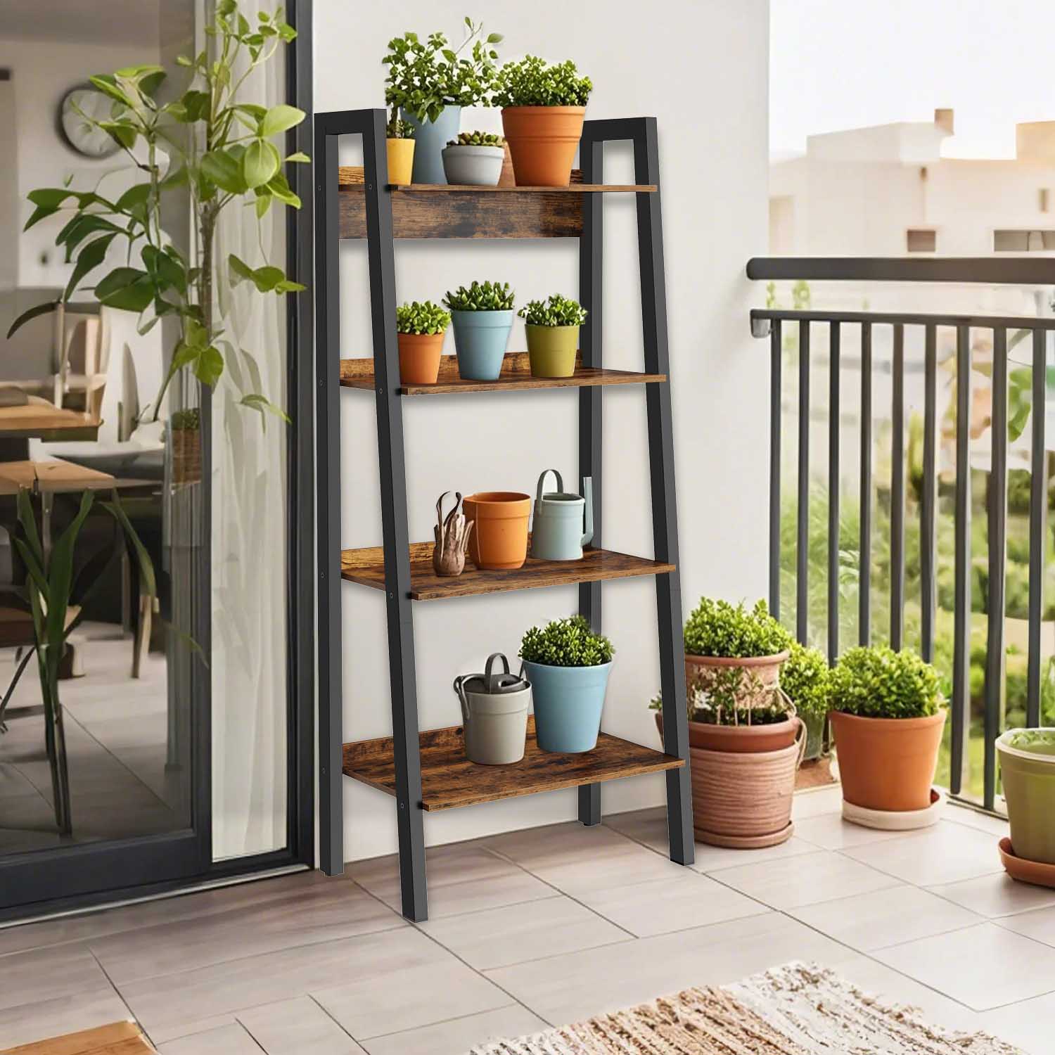 4-Tier Bookcase, Narrow Storage Rack, for Bedroom, Living Room, Home Office, Brown and Black