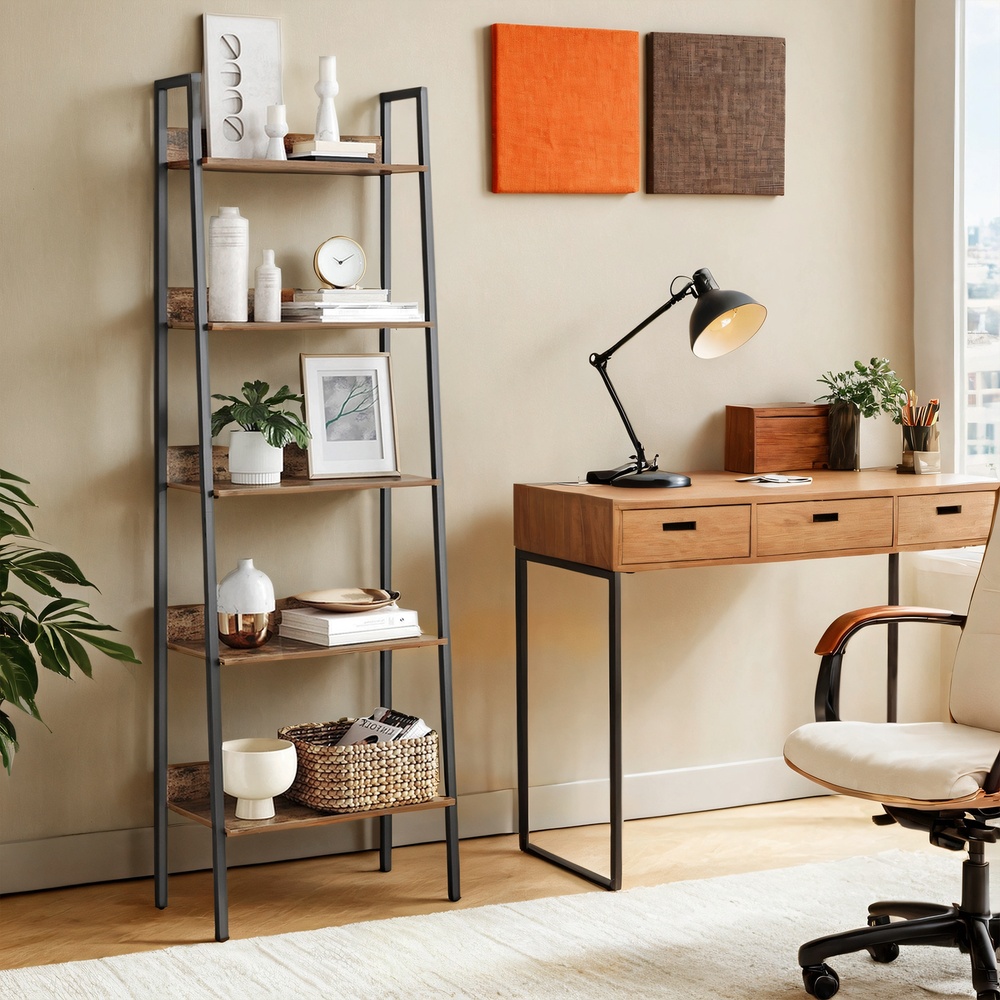 5-Tier Bookcase, Narrow Storage Rack, for Bedroom, Living Room, Home Office, Brown and Black