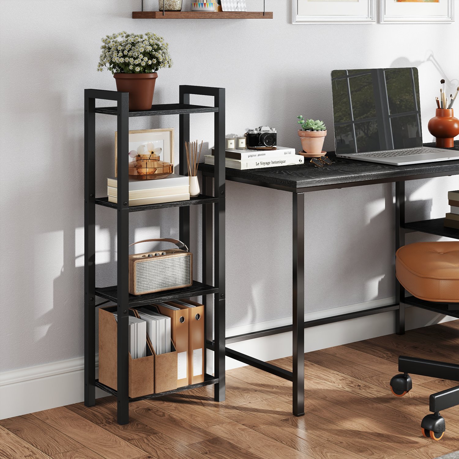 4-Tier Tall Bookshelf, Narrow Bookcase, Skinny Book Shelf for Living Room