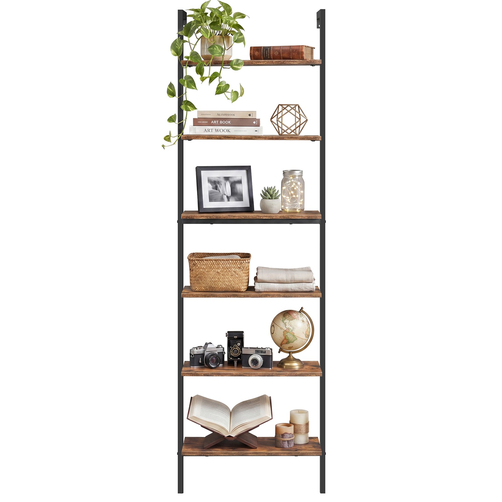 Ladder Shelf, 6-Tier Industrial Bookshelf