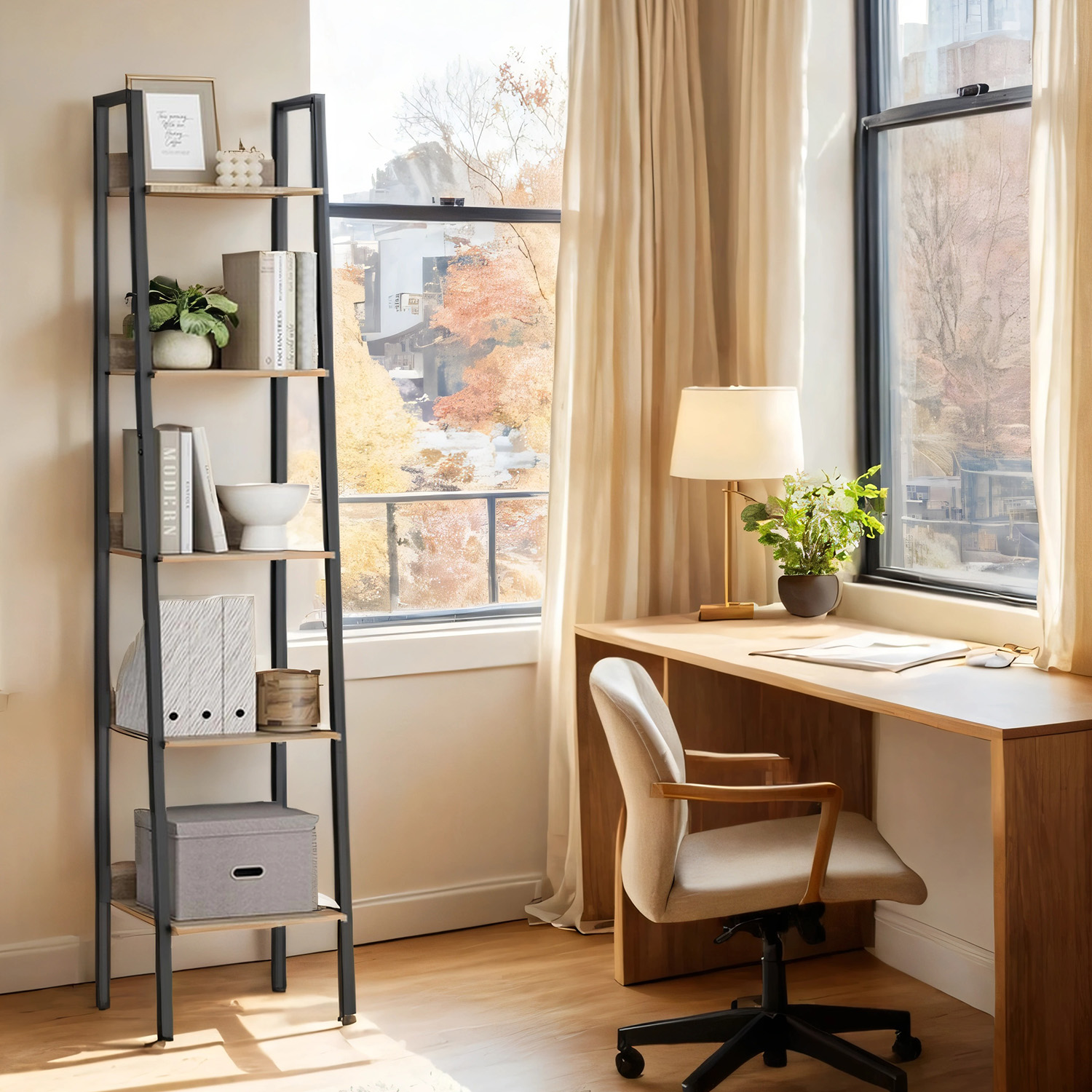 Bookshelf, 5-Tier Narrow Book Shelf, Ladder Shelf for Home Office