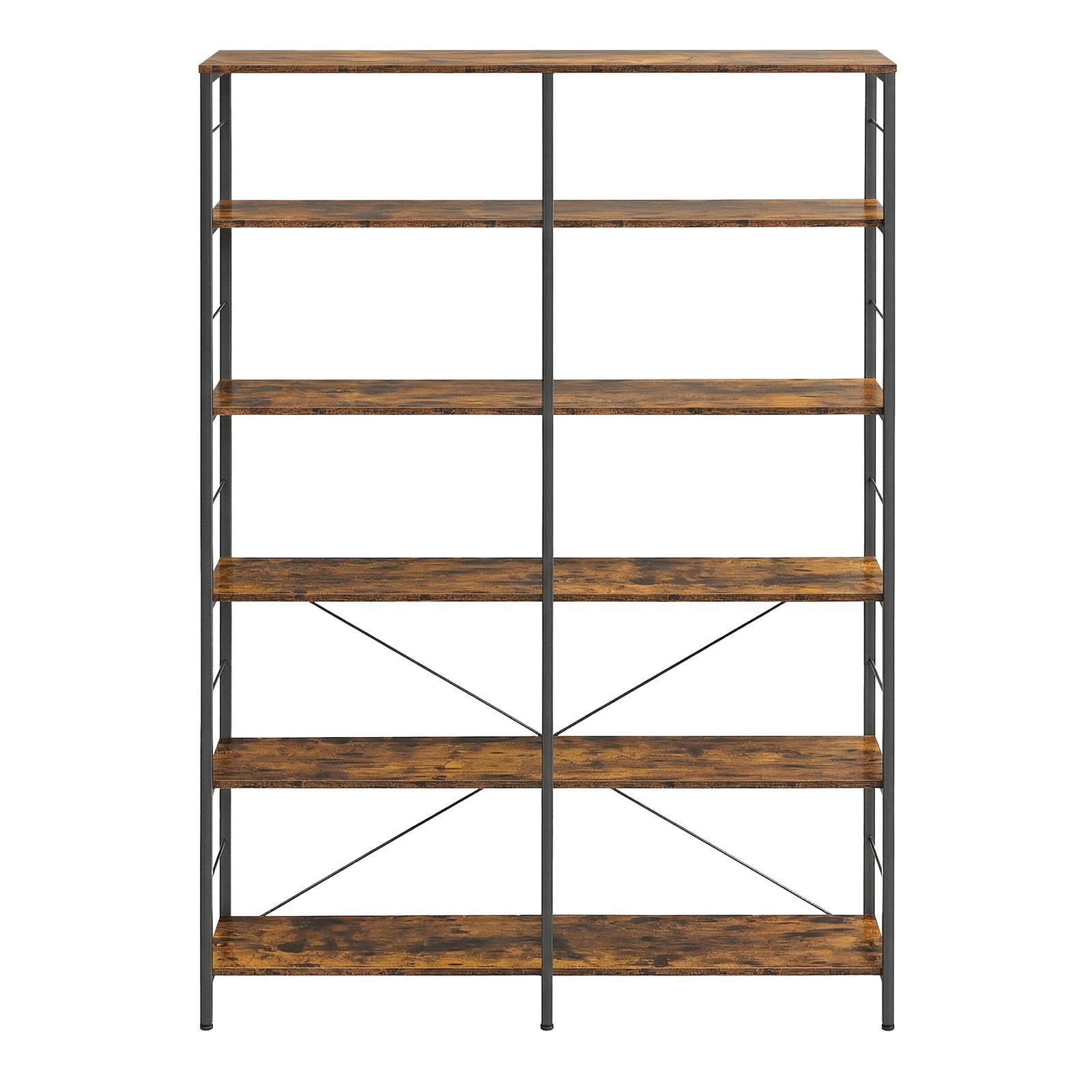 Narrow Storage Shelf, 6-Tier Bookcase for Study, Living Room, Kitchen, Brown and Black