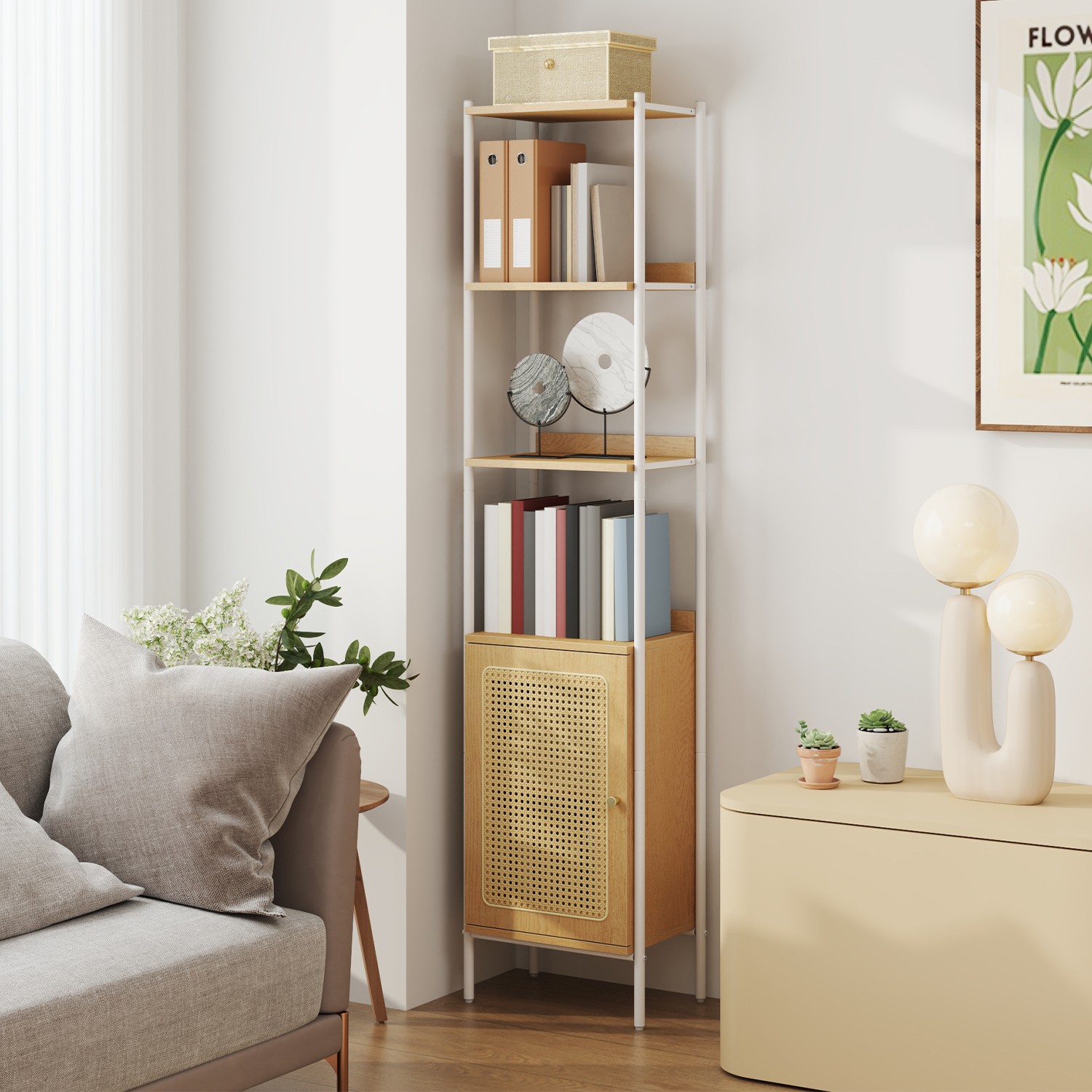 6-Tier Boho Bookcase, Bookshelf with Rattan-Like Door, Adjustable Shelf 6-Tier Boho Bookcase, Bookshelf with Rattan-Like Door, Adjustable Shelf