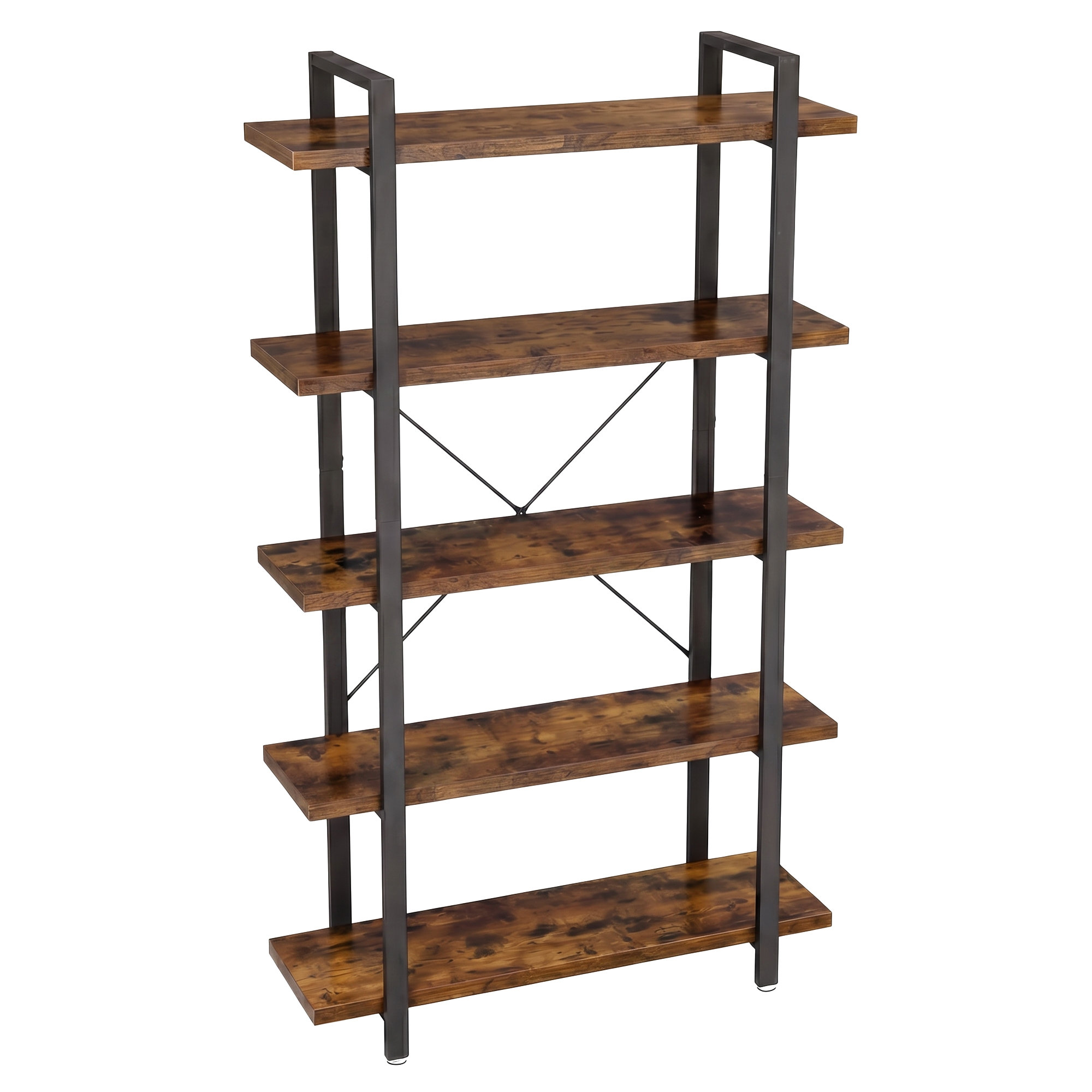 5-Tier Storage Shelf, Freestanding Storage Rack, for Office, Living Room, Brown and Black