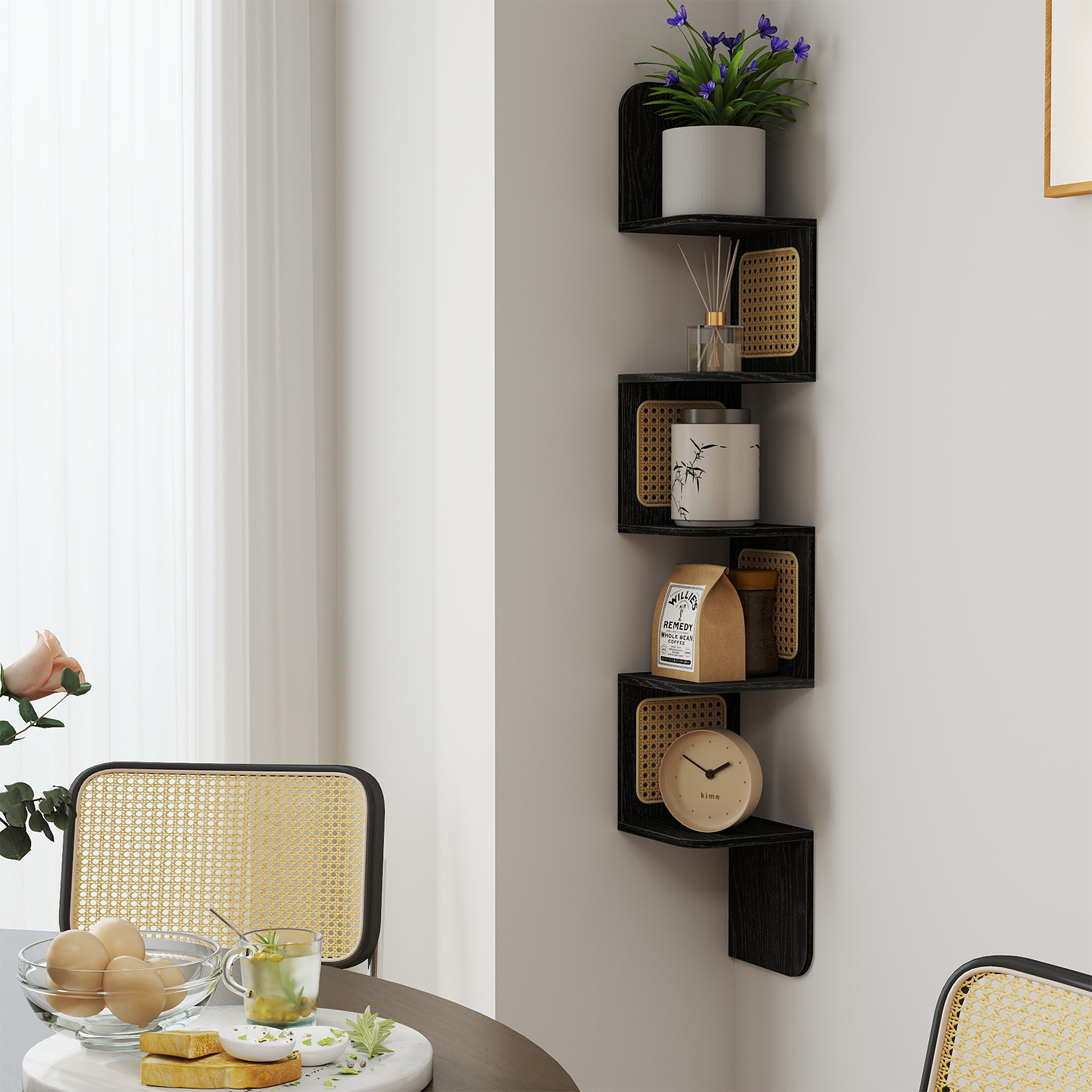 5-Tier Floating Shelf, Wall-Mounted Corner Shelf, Space-Saving