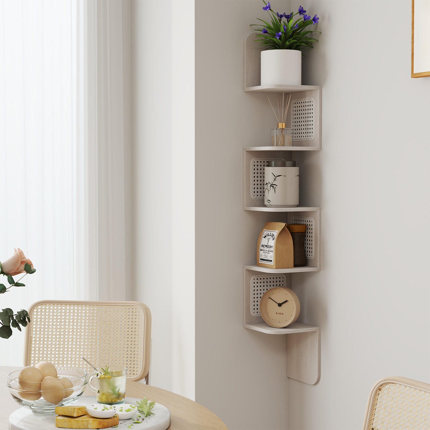 5-Tier Floating Shelf, Wall-Mounted Corner Shelf, Space-Saving 5-Tier Floating Shelf, Wall-Mounted Corner Shelf, Space-Saving