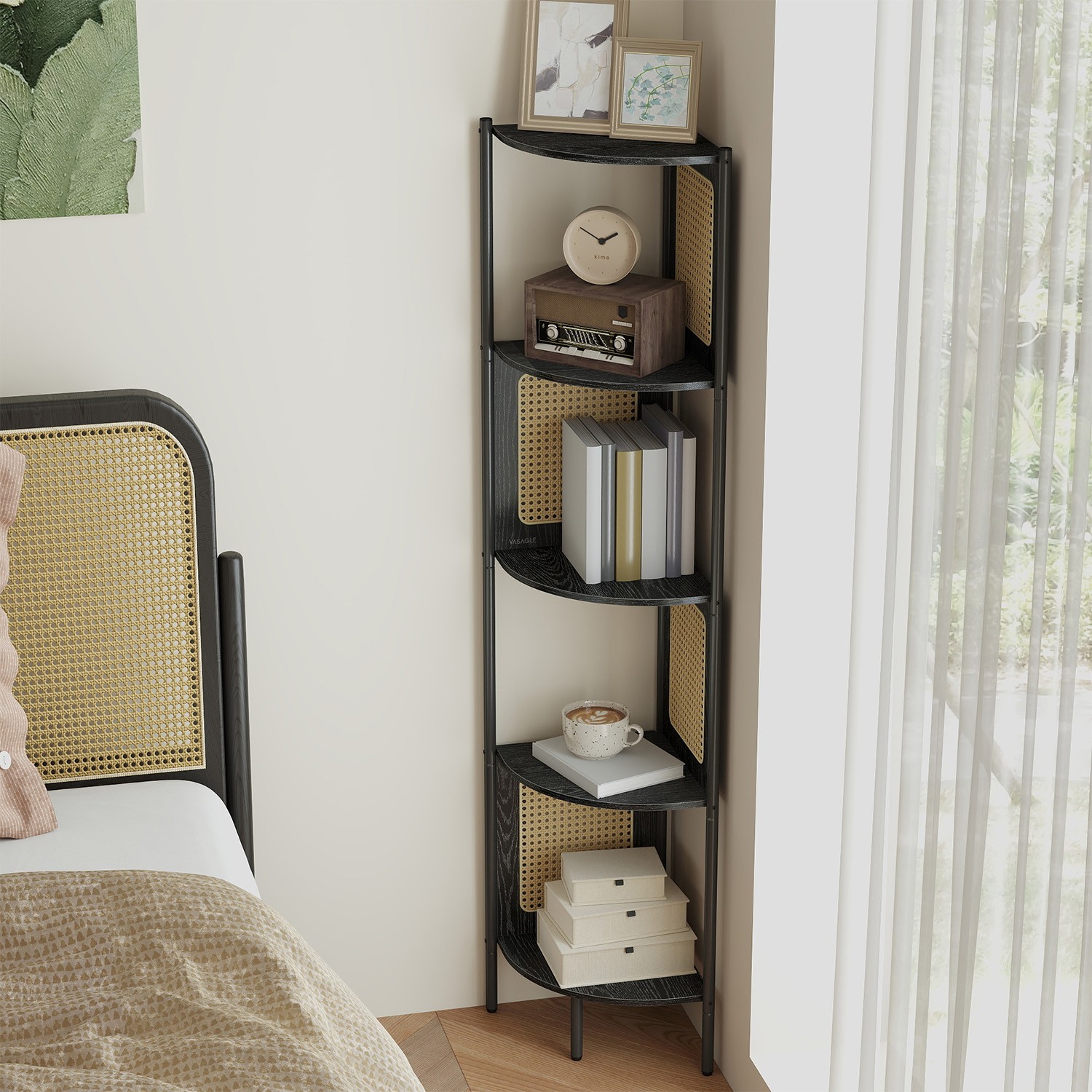 5-Tier Bookshelf, Small Corner Shelf, for Living Room Bedroom Study Kitchen